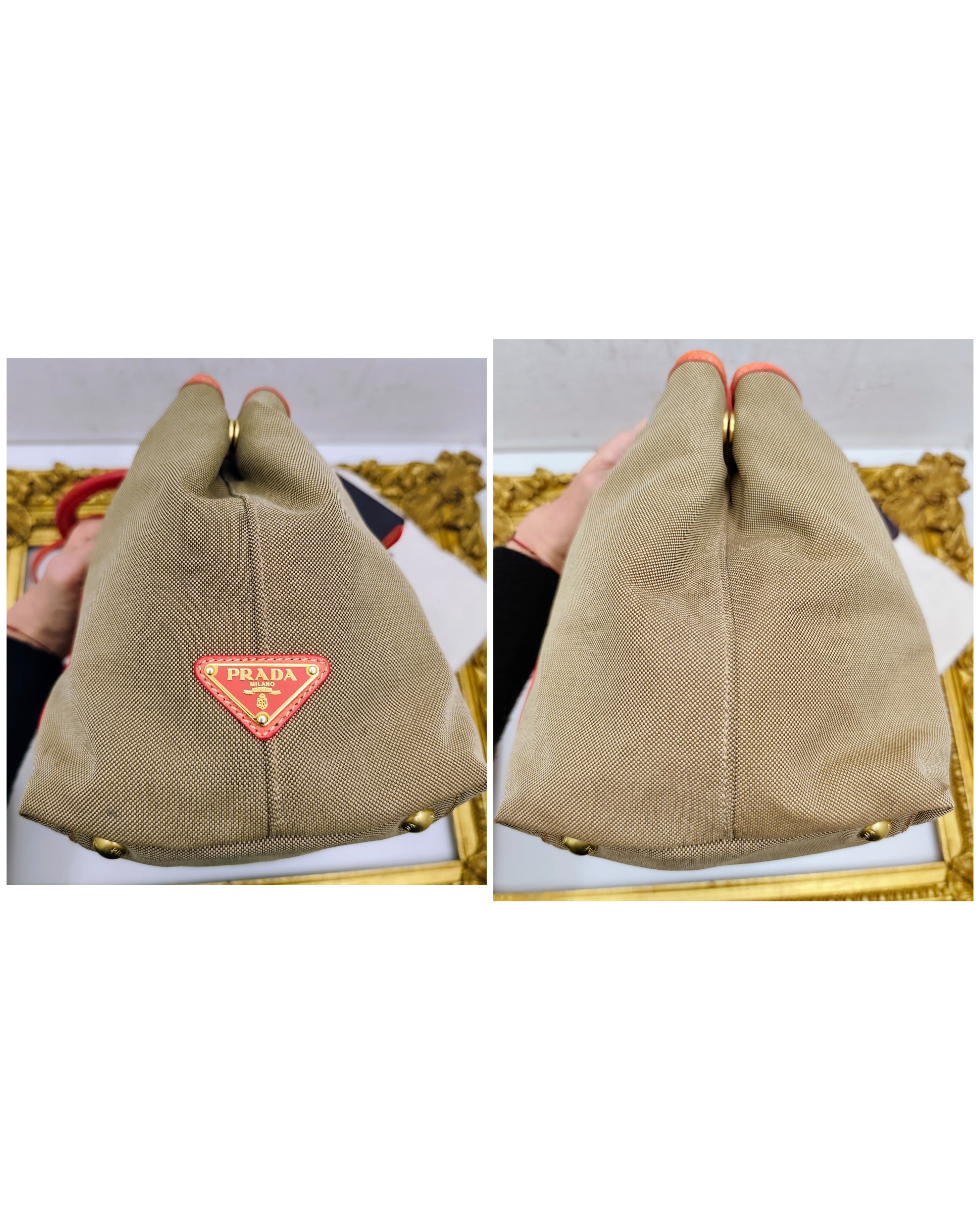 Prada – Shopper Tote Bag Media Logo Jacquard Beige e Corallo