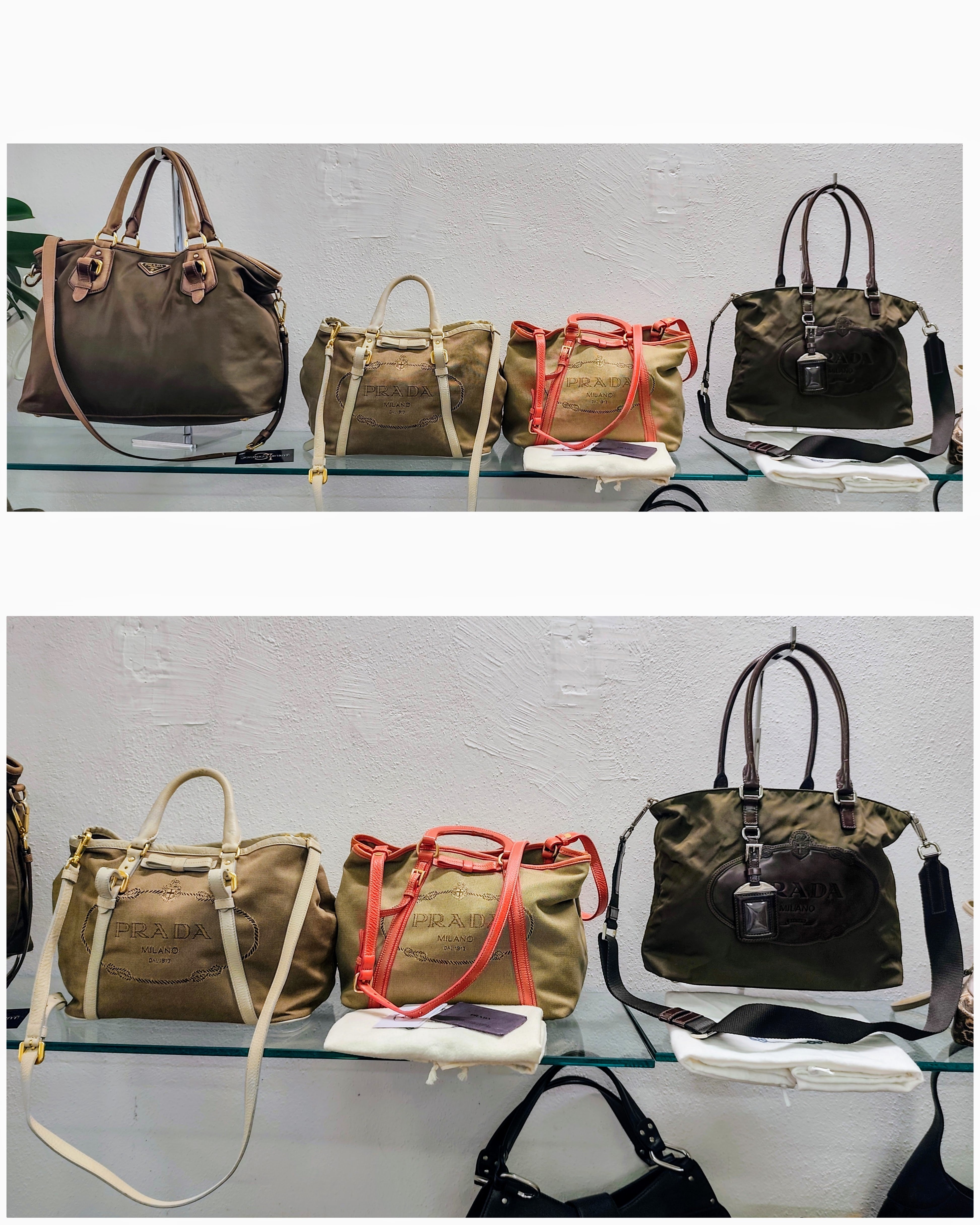 Prada – Tote Bag Shopper Mini Logo Jacquard Nylon e Pelle a Spalla o Tracolla