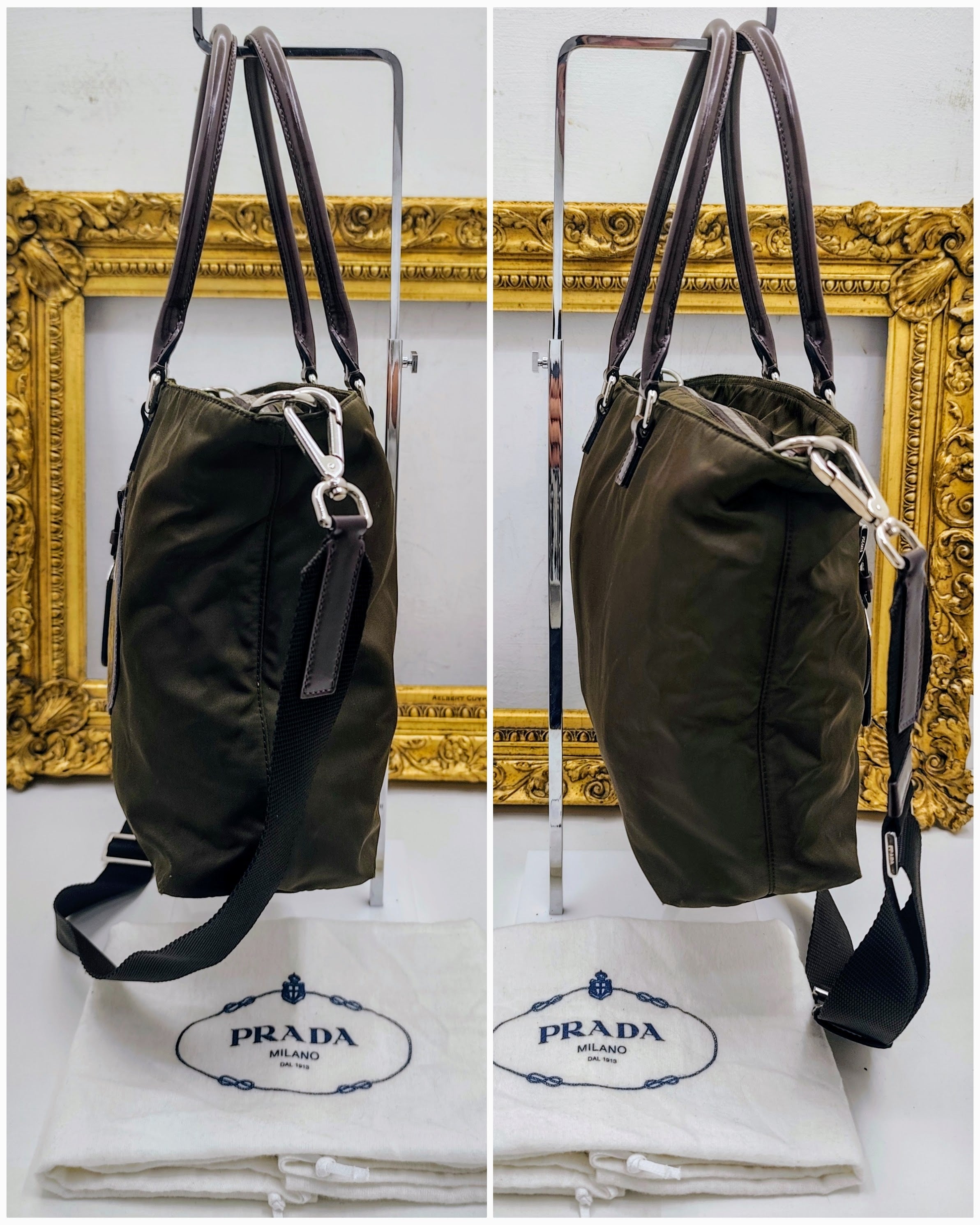 Prada – Tote Bag Shopper Mini Logo Jacquard Nylon e Pelle a Spalla o Tracolla