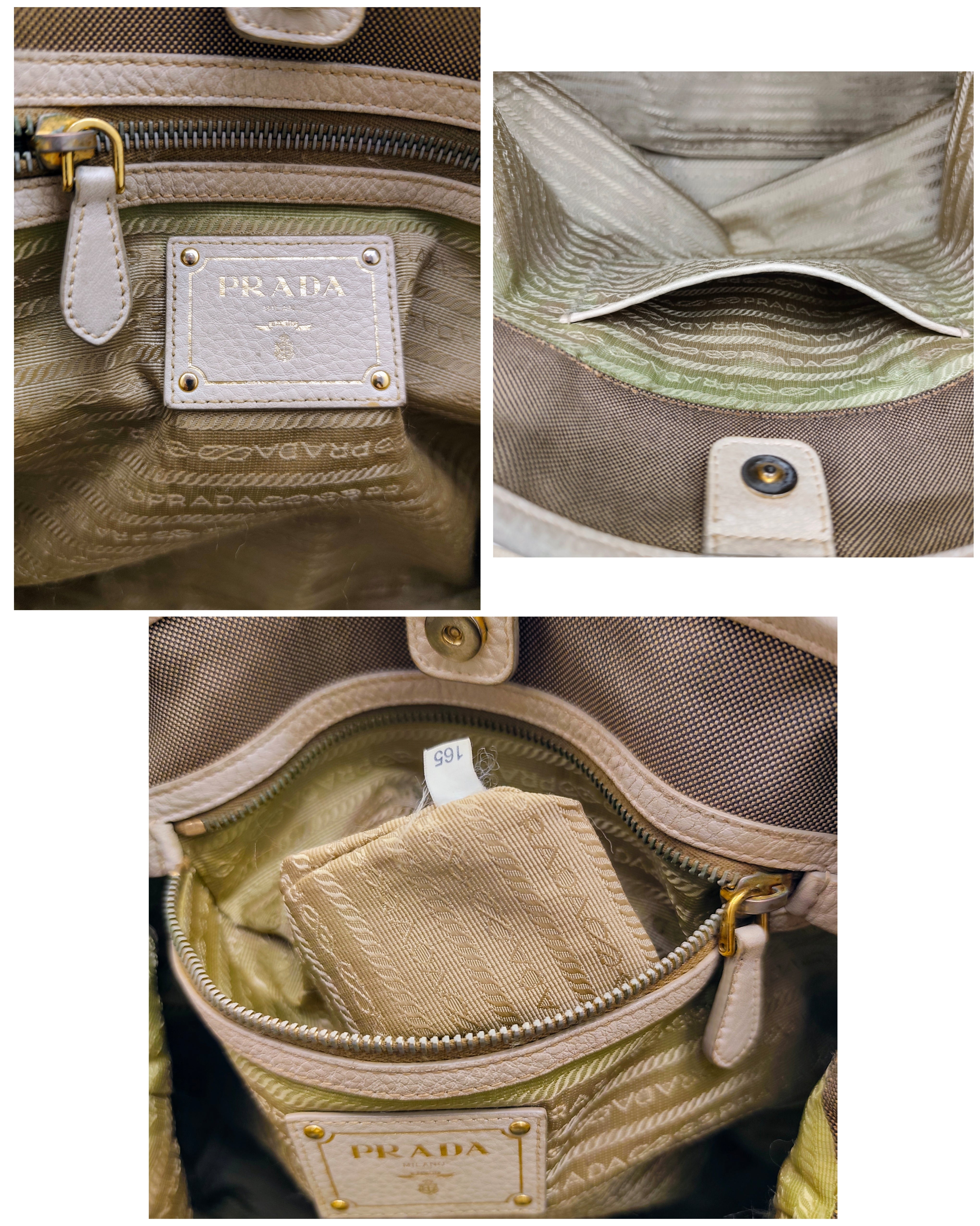 Prada – Shopper Tote Bag Logo Jacquard Tessuto Beige e Pelle Bianco
