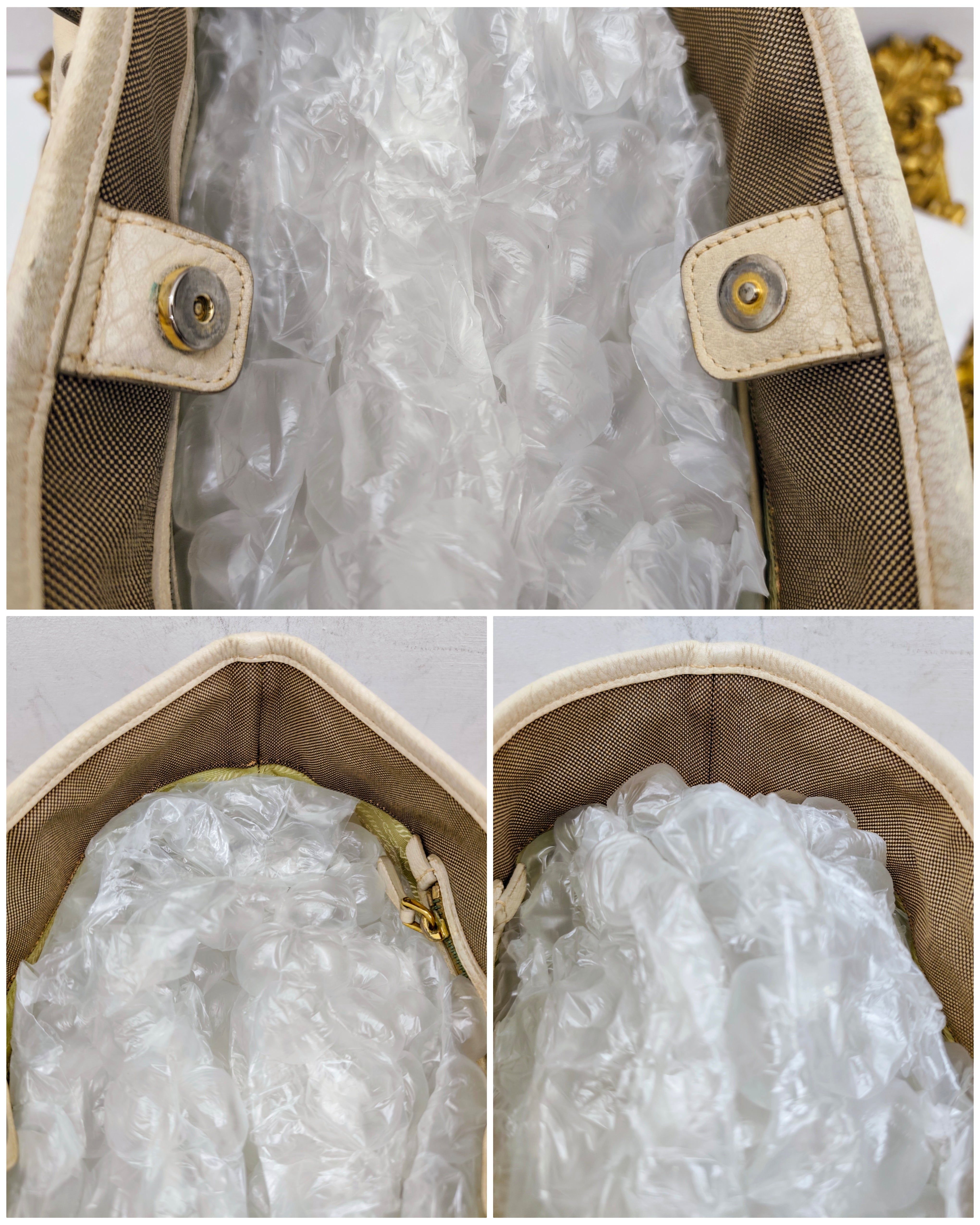 Prada – Shopper Tote Bag Logo Jacquard Tessuto Beige e Pelle Bianco