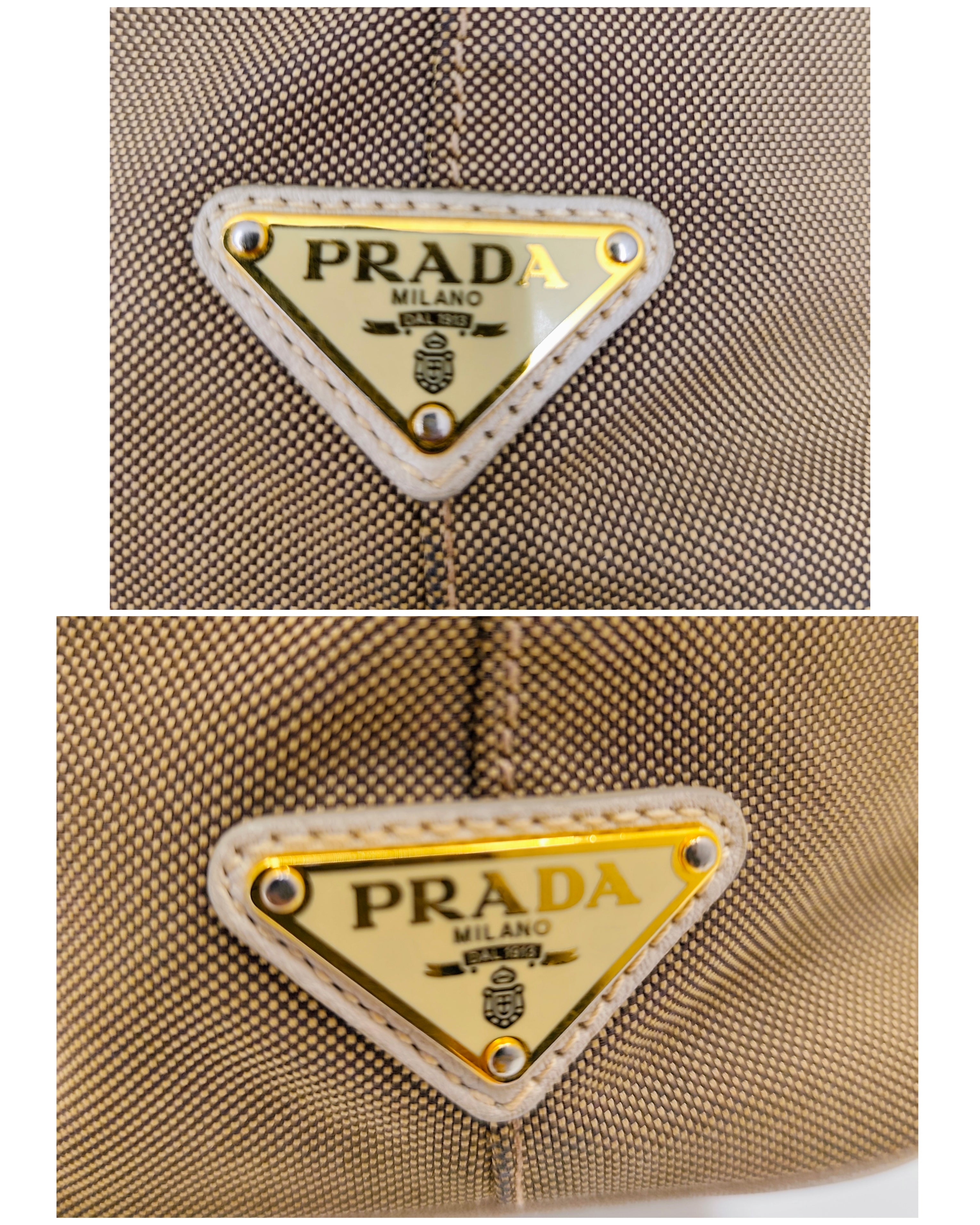 Prada – Shopper Tote Bag Logo Jacquard Tessuto Beige e Pelle Bianco