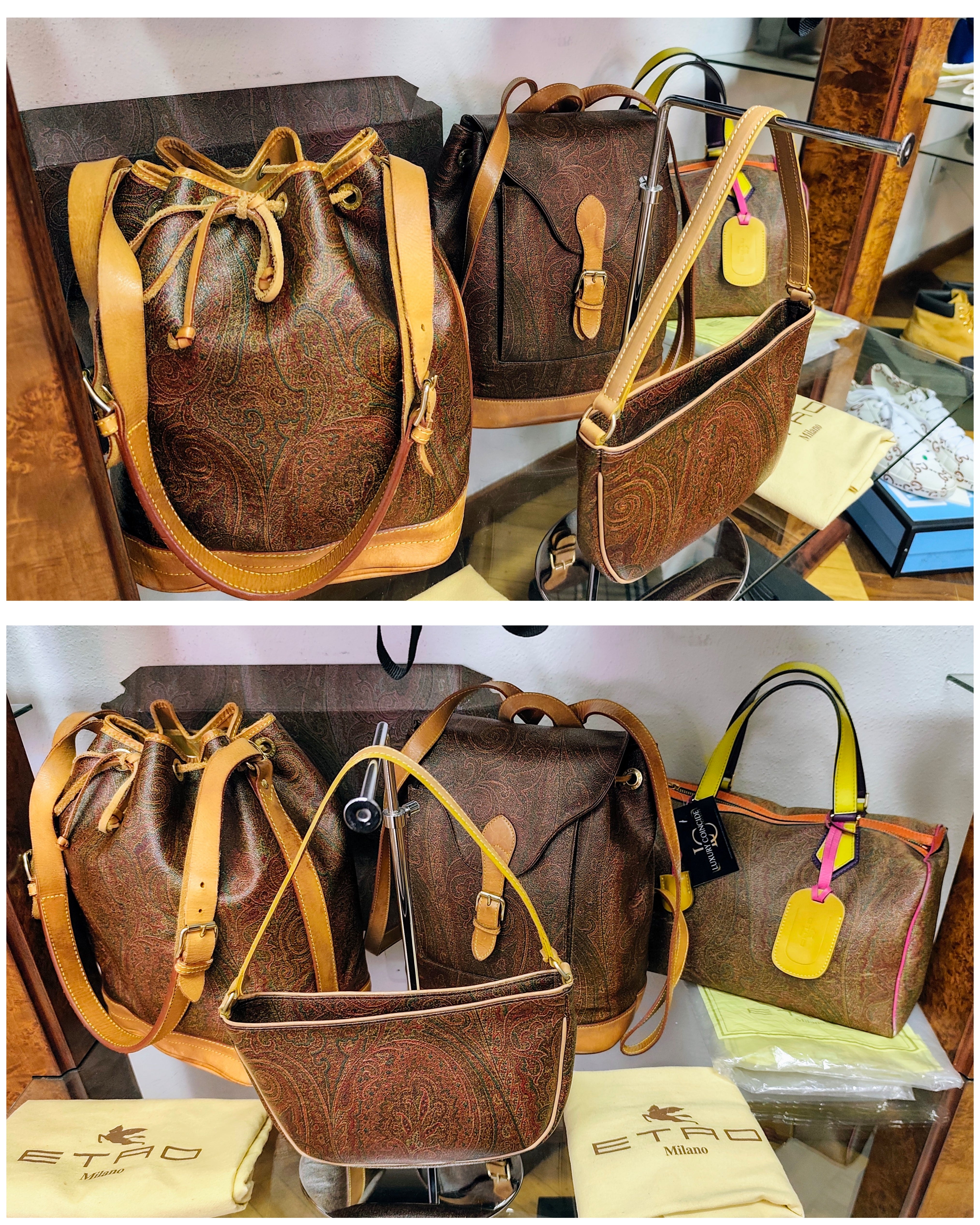 Etro – Secchiello Paisley Jacquard e pelle di vacchetta Beige Vintage