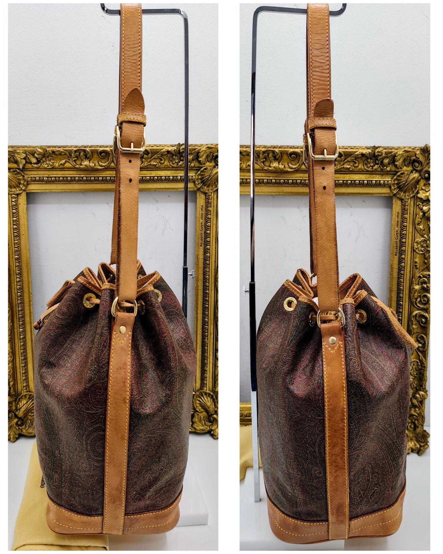 Etro – Secchiello Paisley Jacquard e pelle di vacchetta Beige Vintage