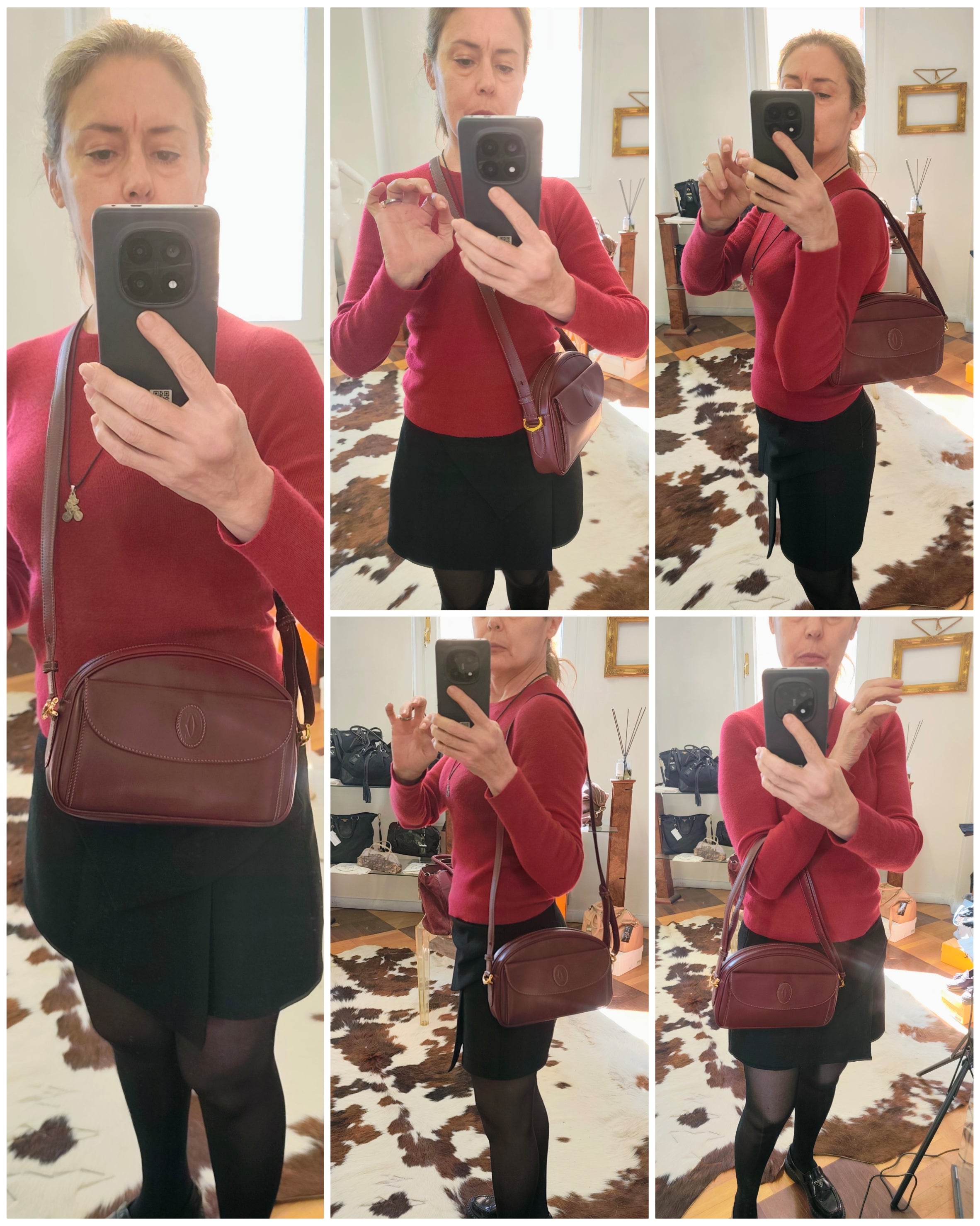Cartier – Borsetta Elegante a Spalla Pelle Bordeaux Vintage