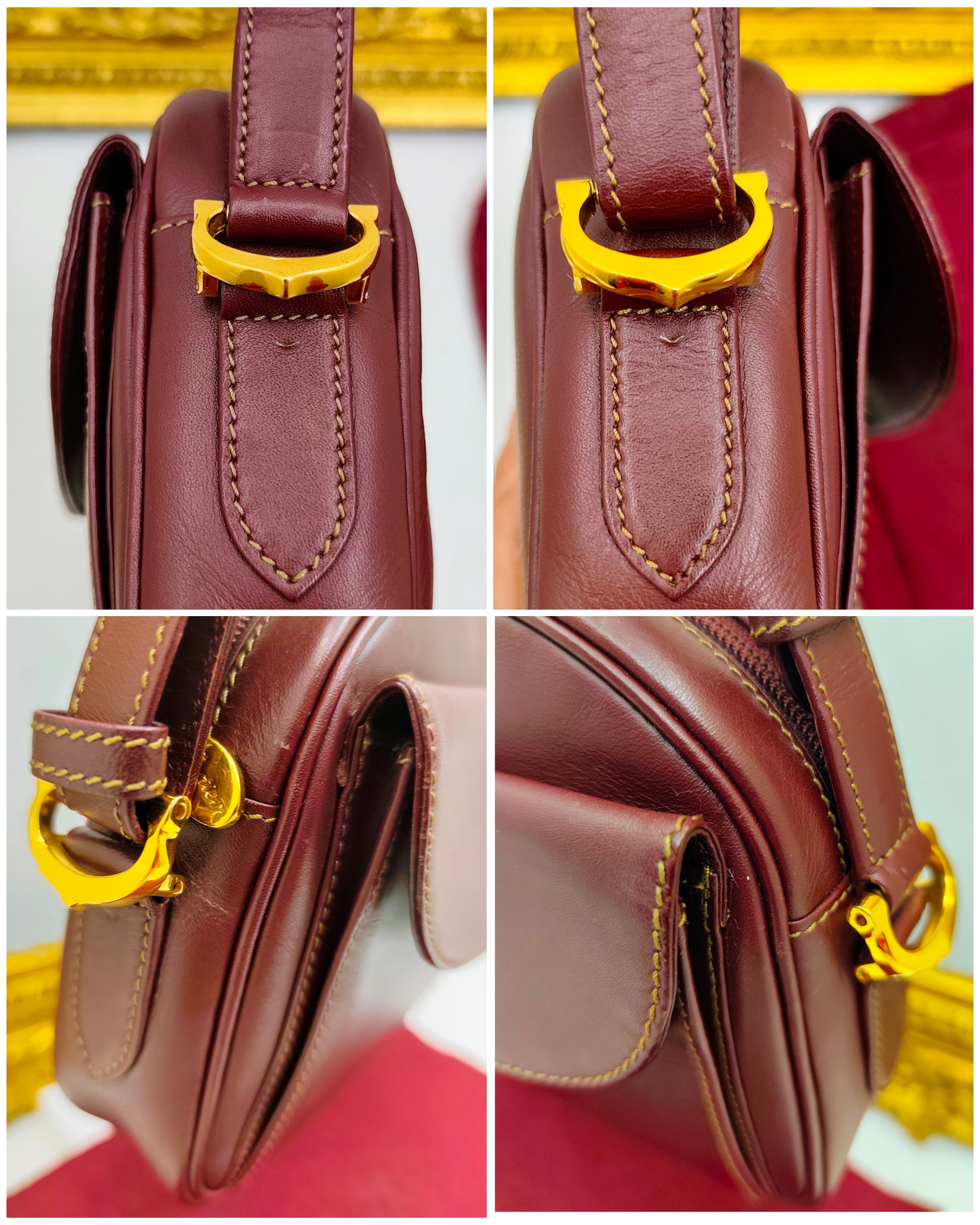 Cartier – Borsetta Elegante a Spalla Pelle Bordeaux Vintage