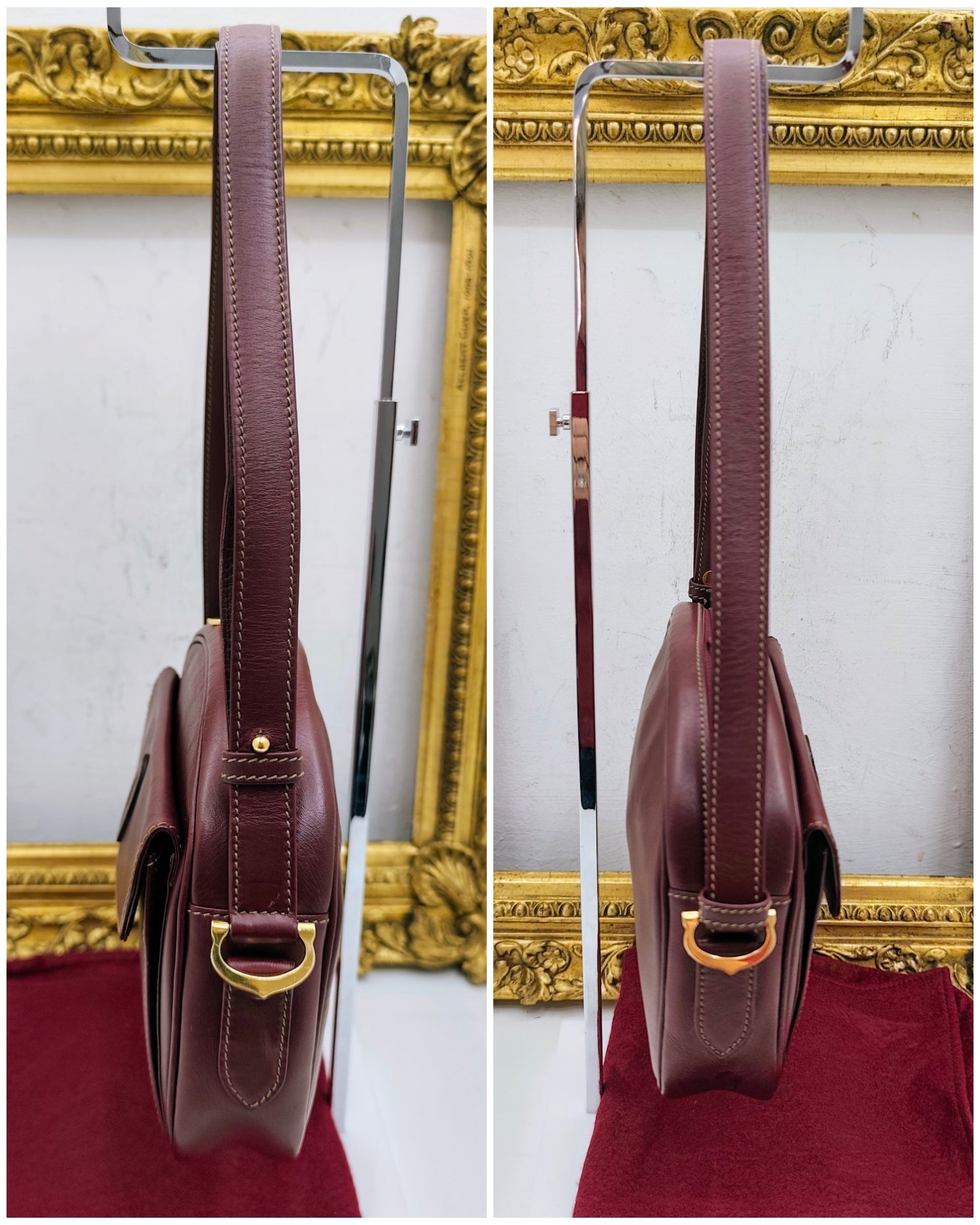 Cartier – Borsetta Elegante a Spalla Pelle Bordeaux Vintage