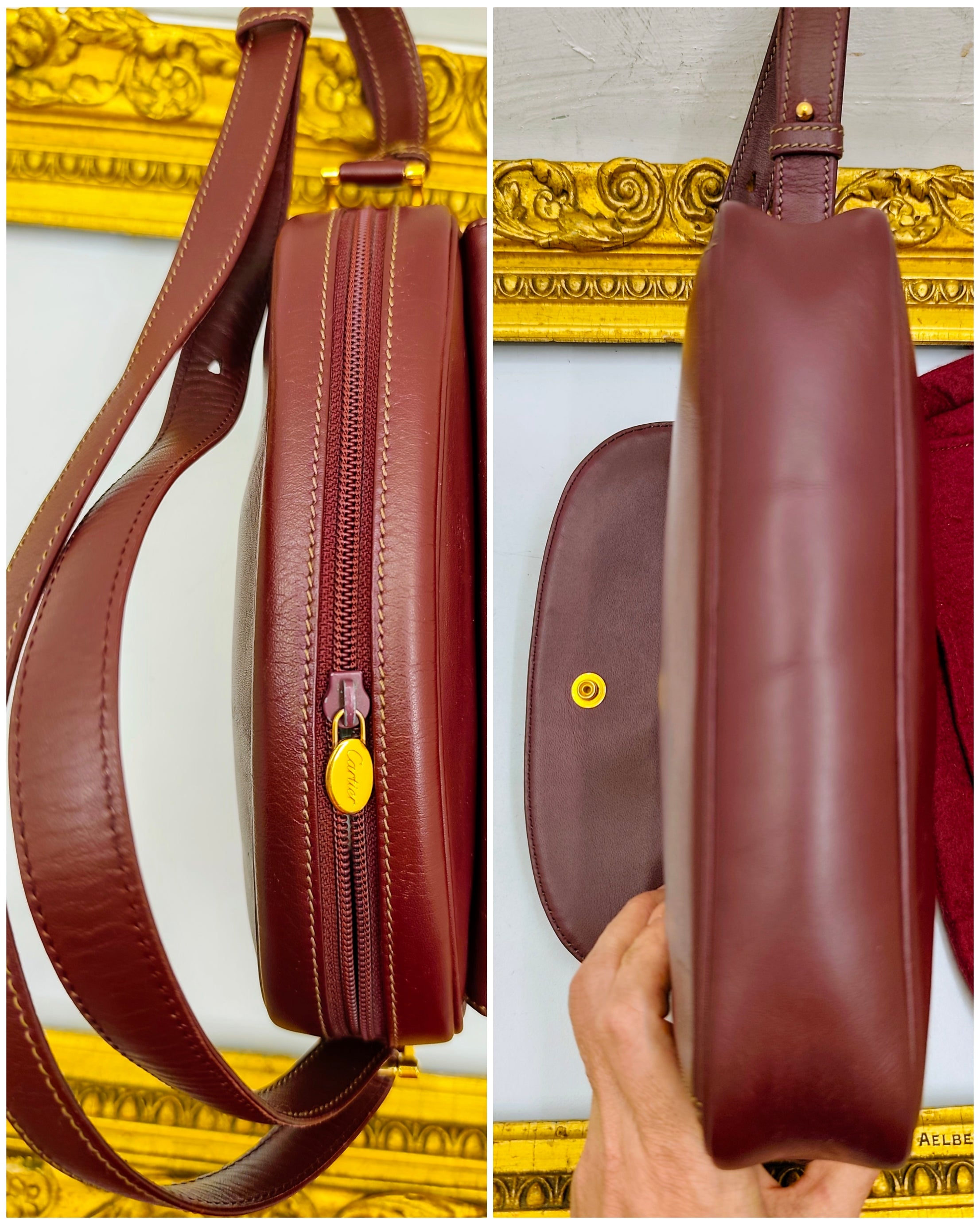 Cartier – Borsetta Elegante a Spalla Pelle Bordeaux Vintage