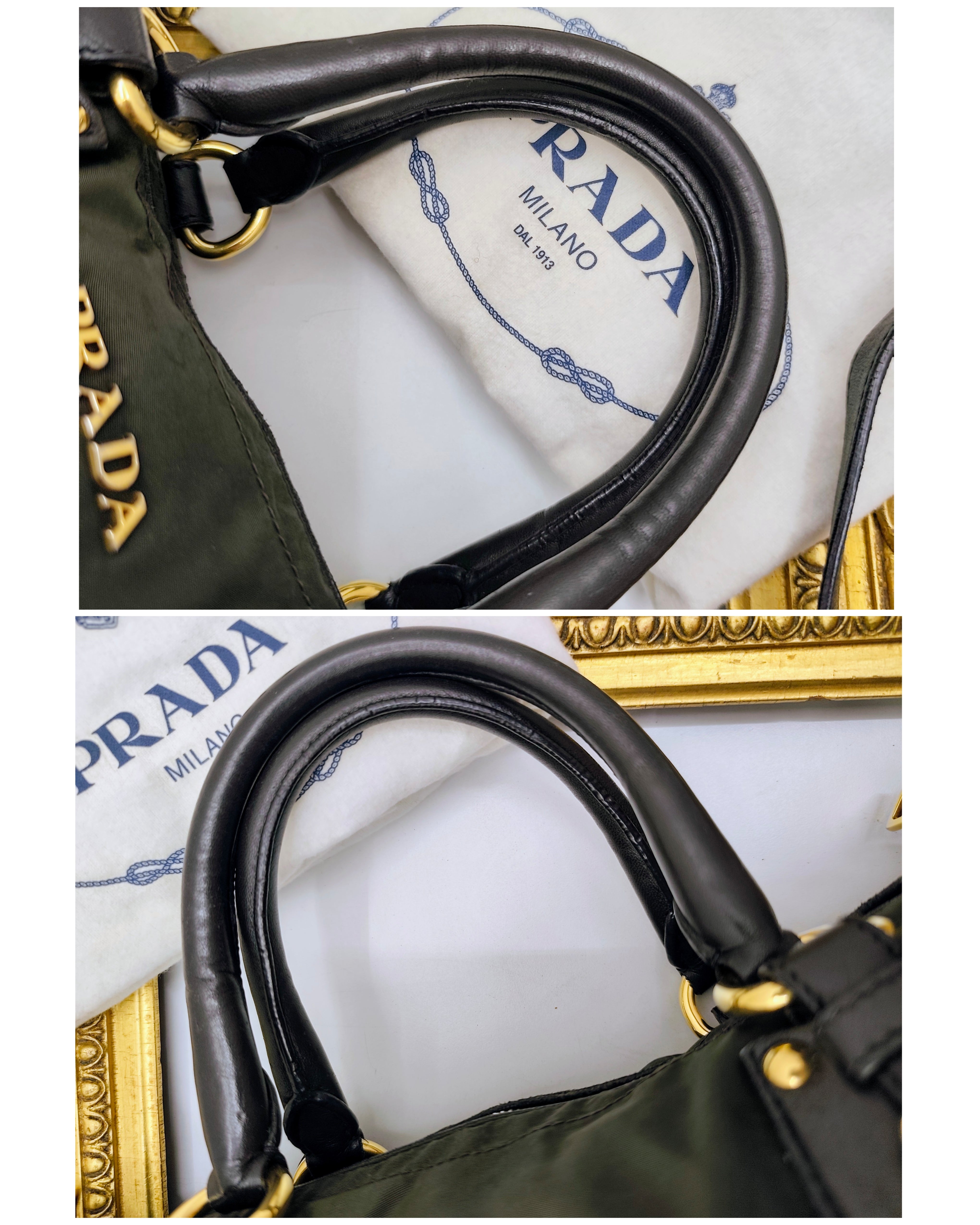 Prada – Shopper Tote Bag Logo Jacquard Tessuto e Pelle con Tracolla