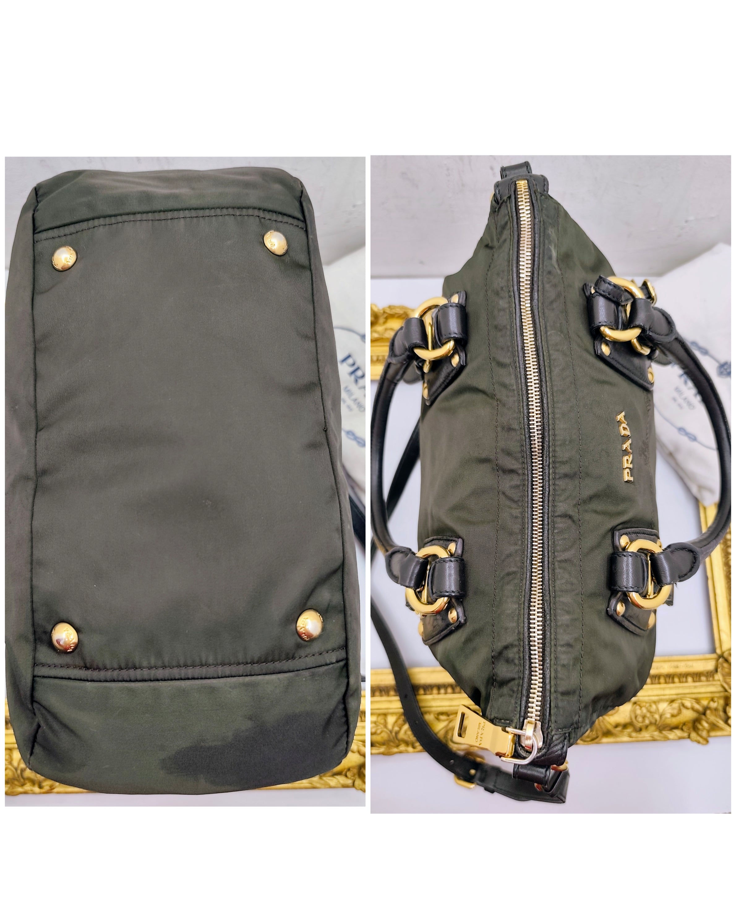 Prada – Shopper Tote Bag Logo Jacquard Tessuto e Pelle con Tracolla