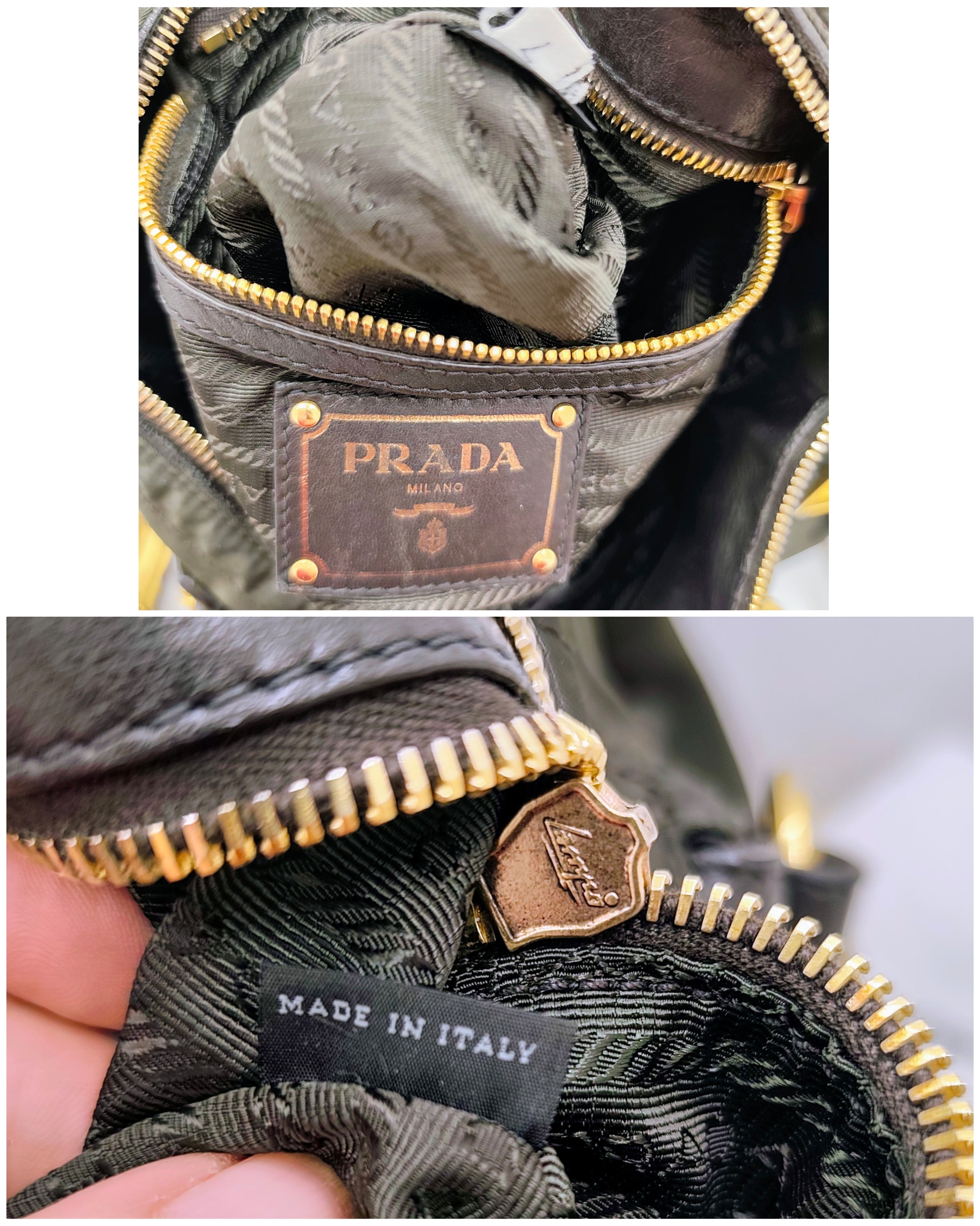 Prada – Shopper Tote Bag Logo Jacquard Tessuto e Pelle con Tracolla