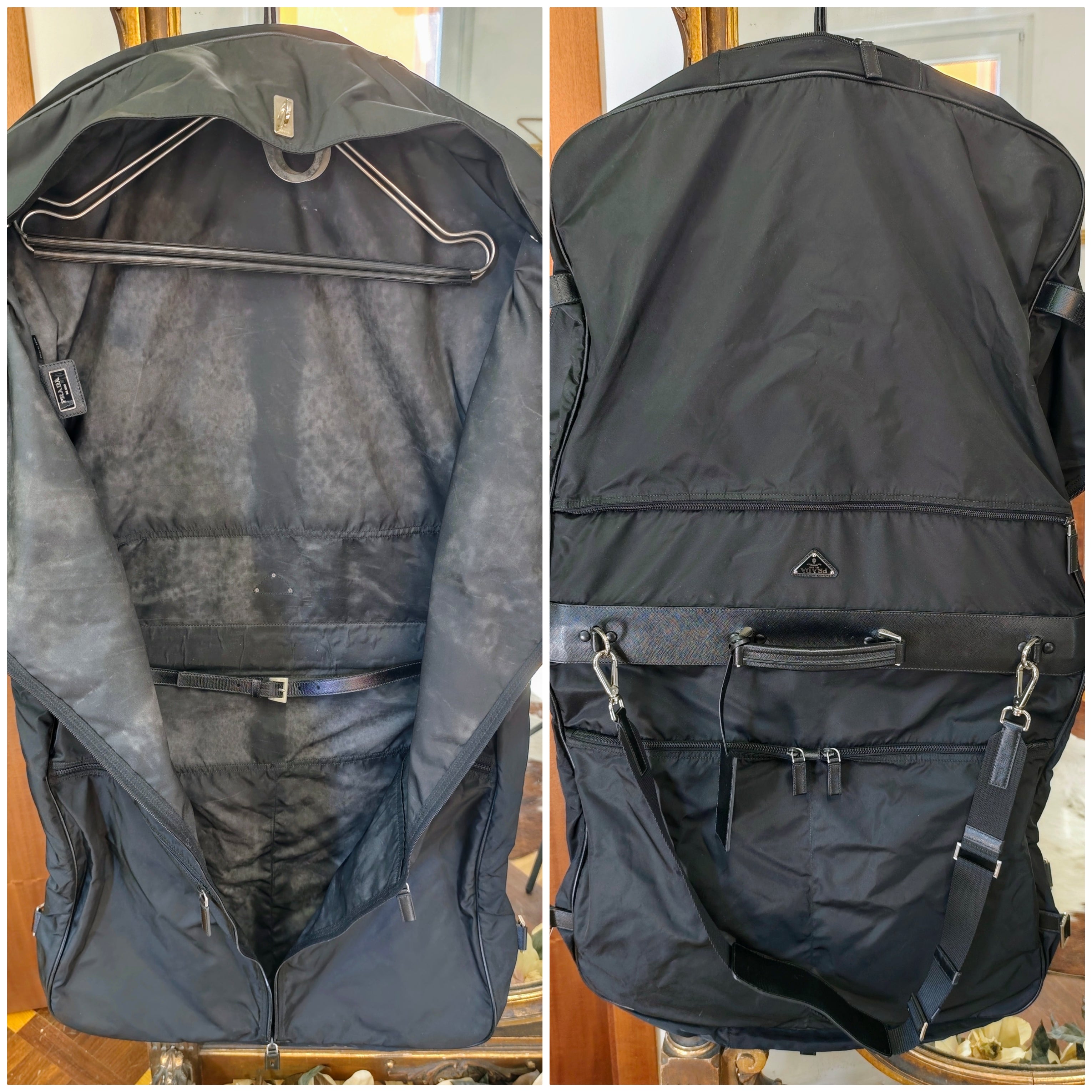 Prada - Borsone Porta Abiti da Viaggio in Re-Nylon e Pelle Nera