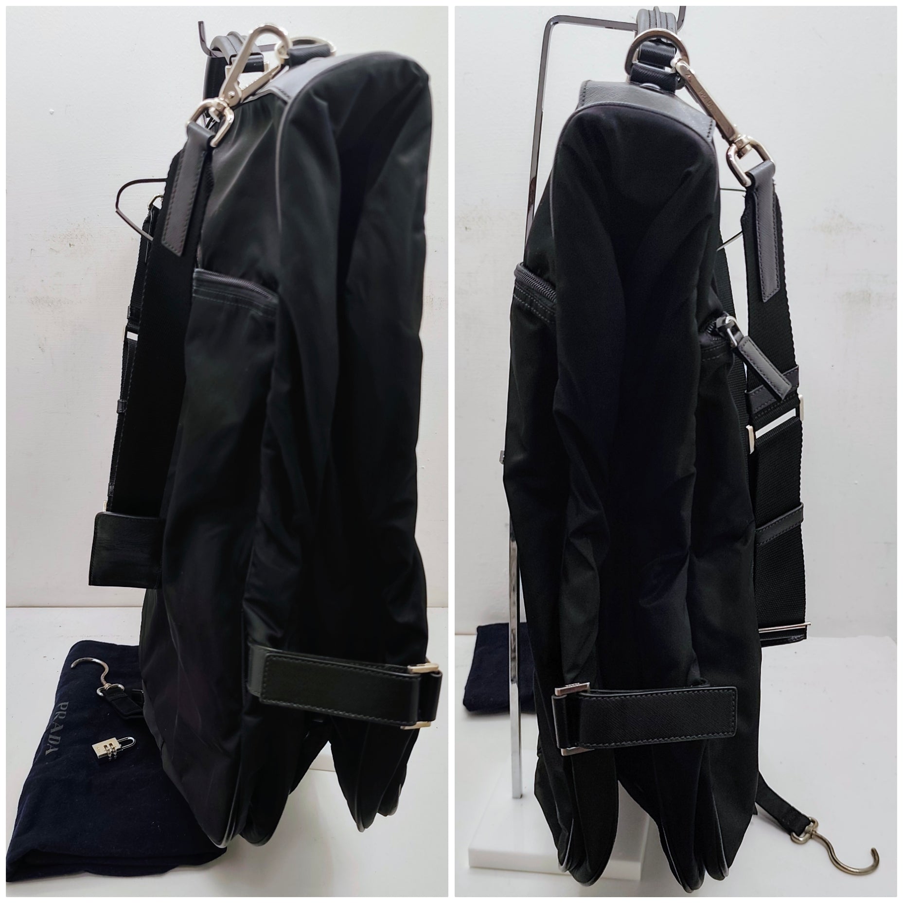 Prada - Borsone Porta Abiti da Viaggio in Re-Nylon e Pelle Nera