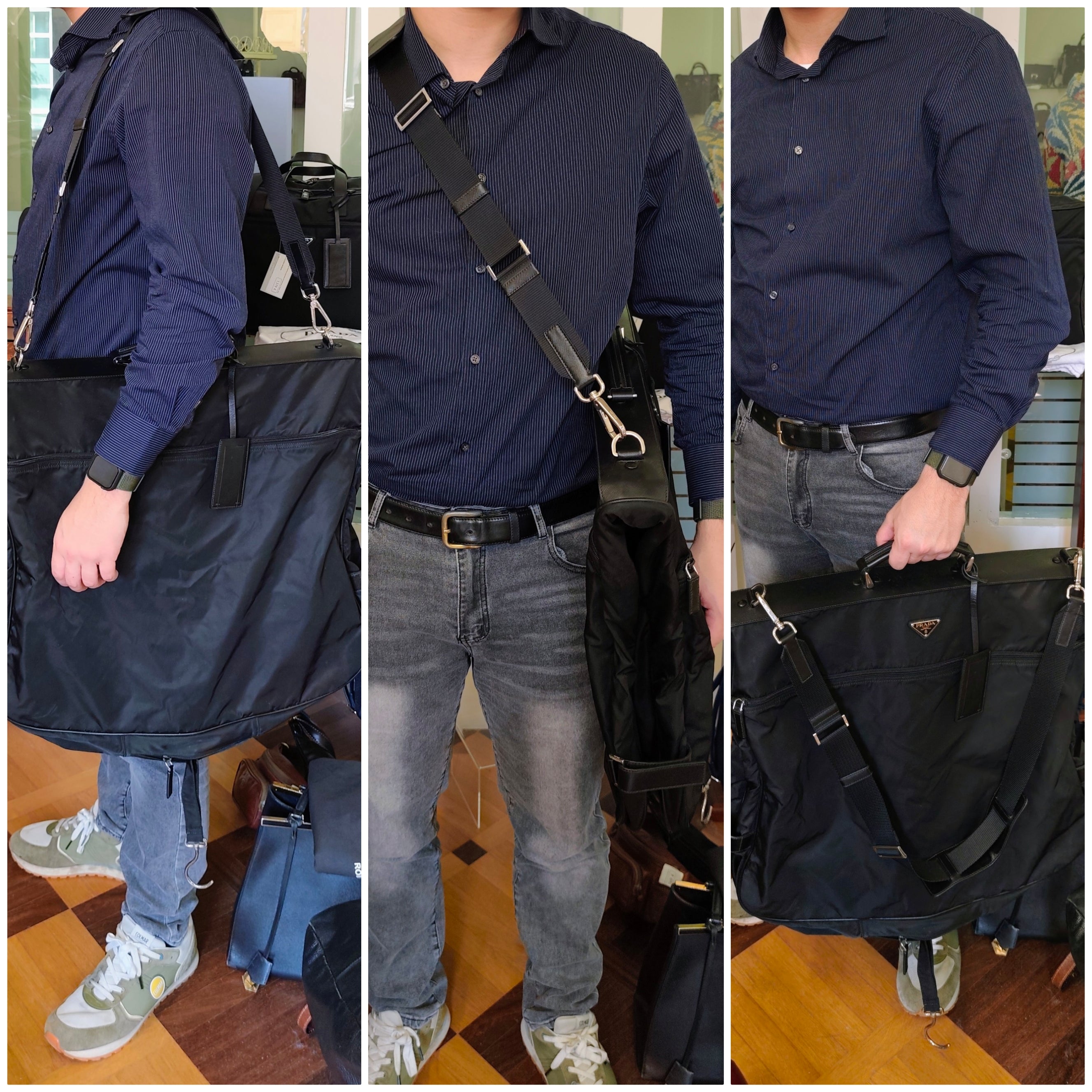 Prada - Borsone Porta Abiti da Viaggio in Re-Nylon e Pelle Nera
