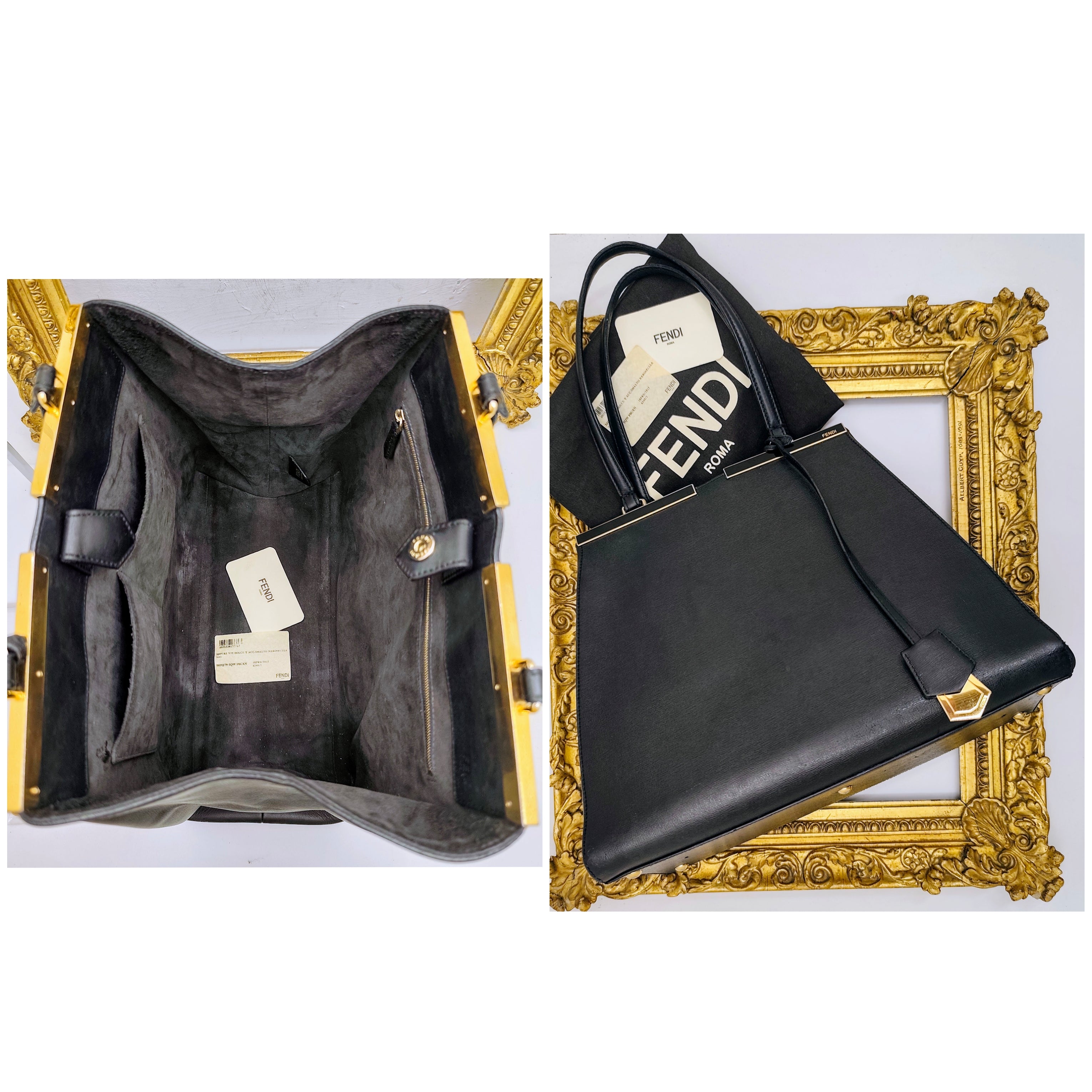 Fendi – 3 Jours Grande Tote Bag in Pelle di Vitello Blu Scuro e Nero