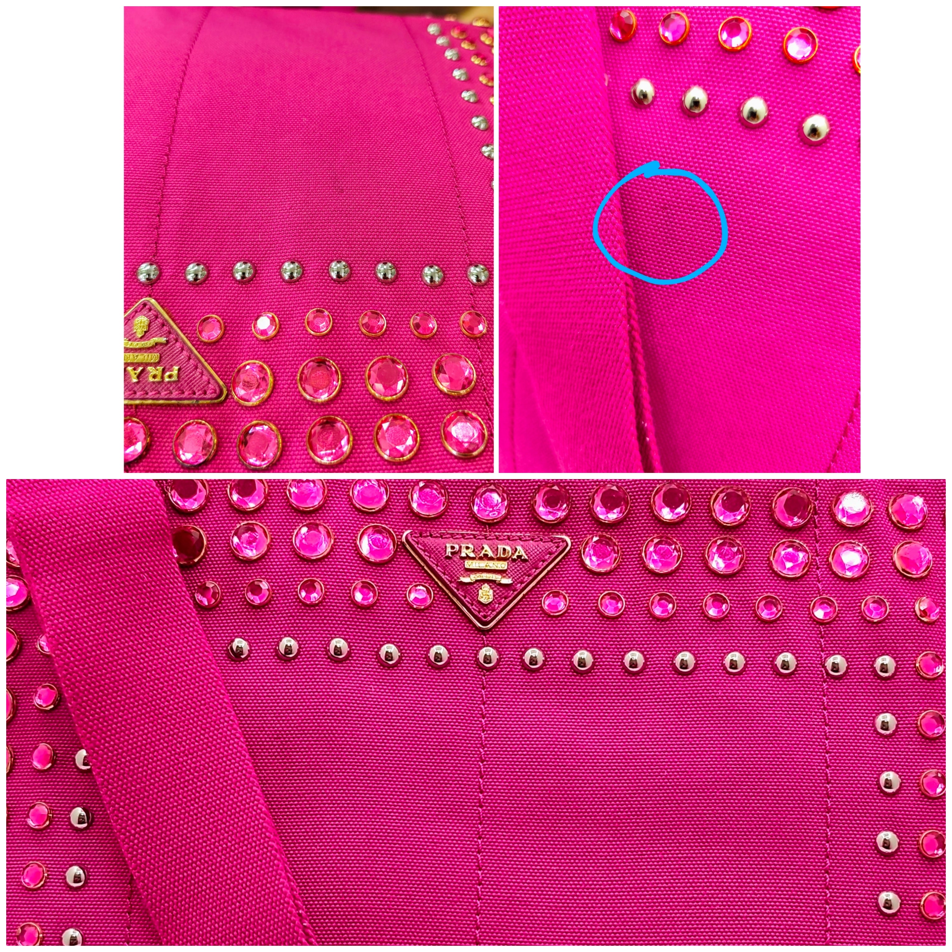 Prada – Tote Bag Shopping Canapa Tela Denim Rosa con Zirconi