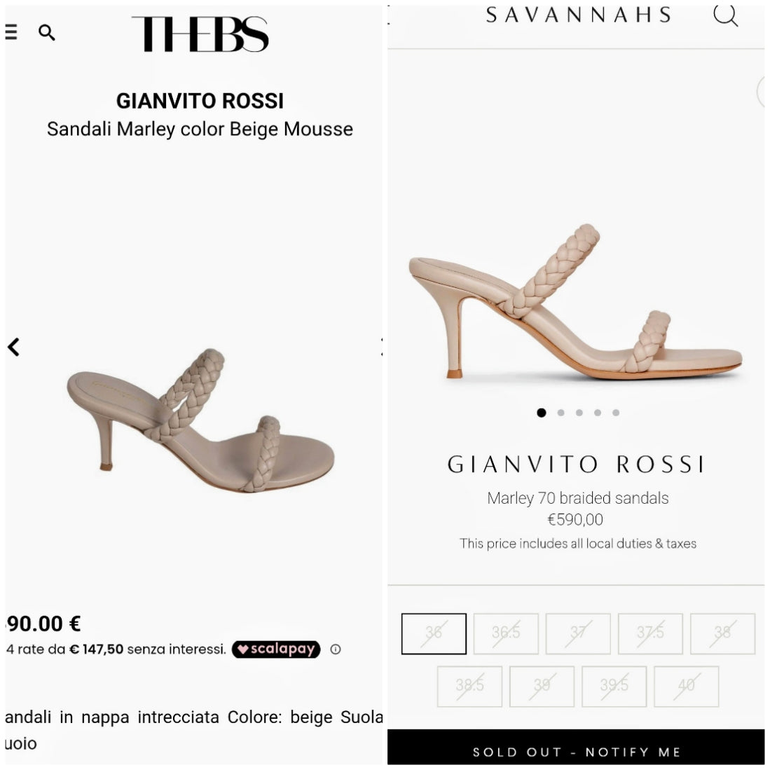 Gianvito Rossi – Sandali Marley 70 Pelle Nude Pari al Nuovo Full Set