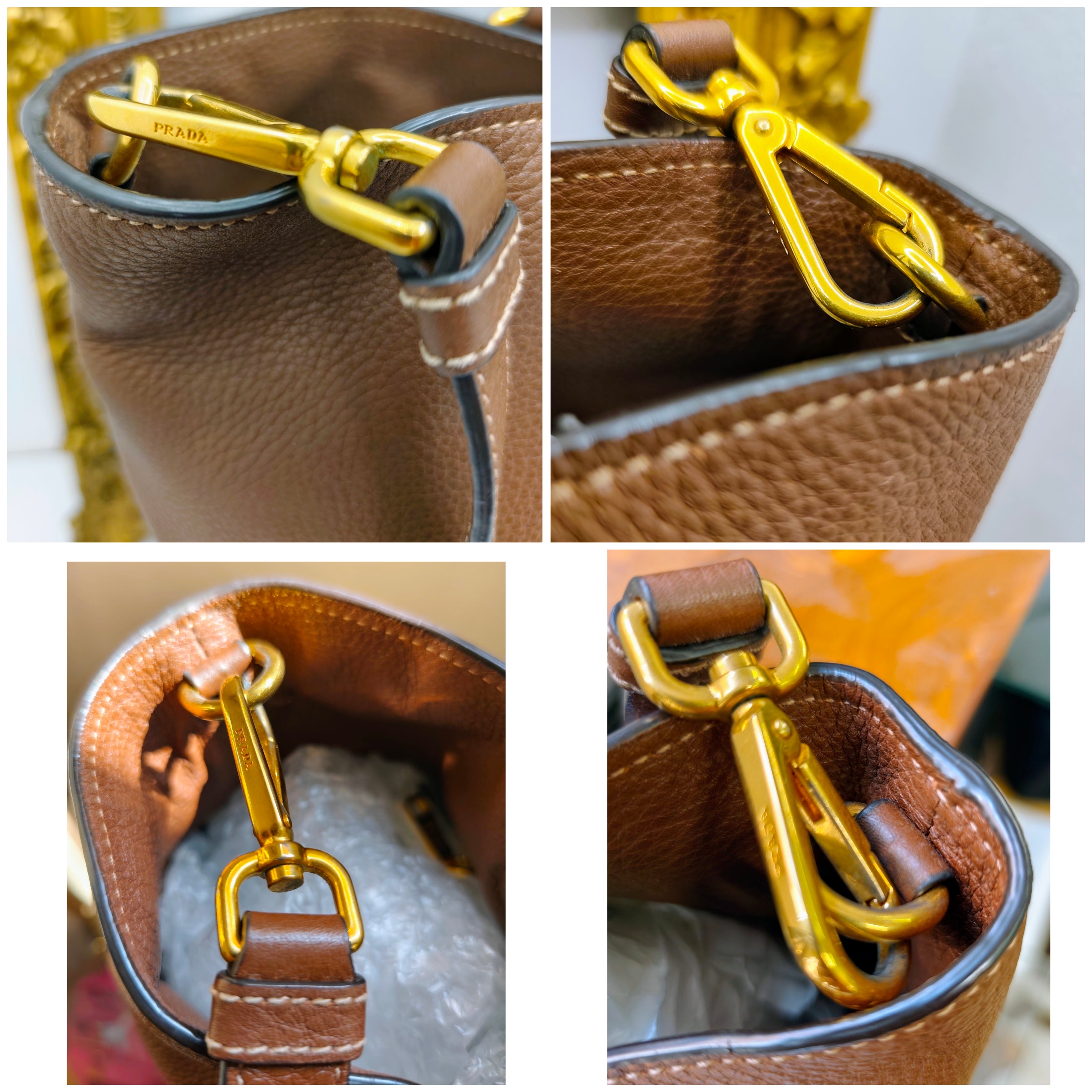 Prada – Shopper Pelle Martellata Color Caramello