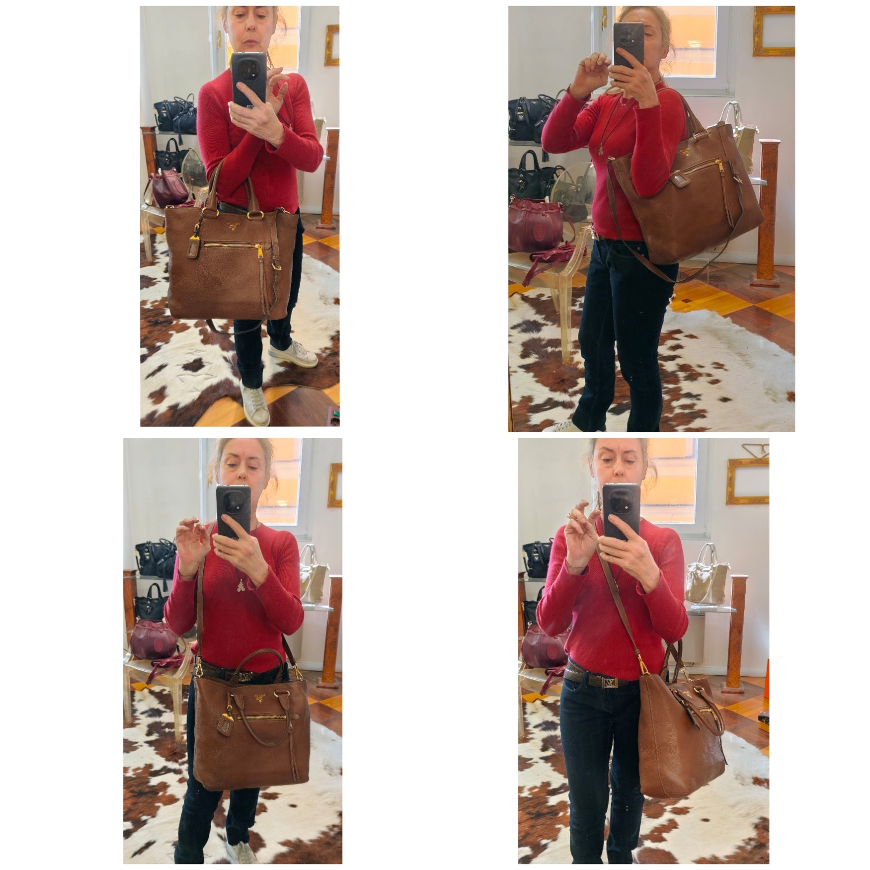 Prada – Shopper Pelle Martellata Color Caramello