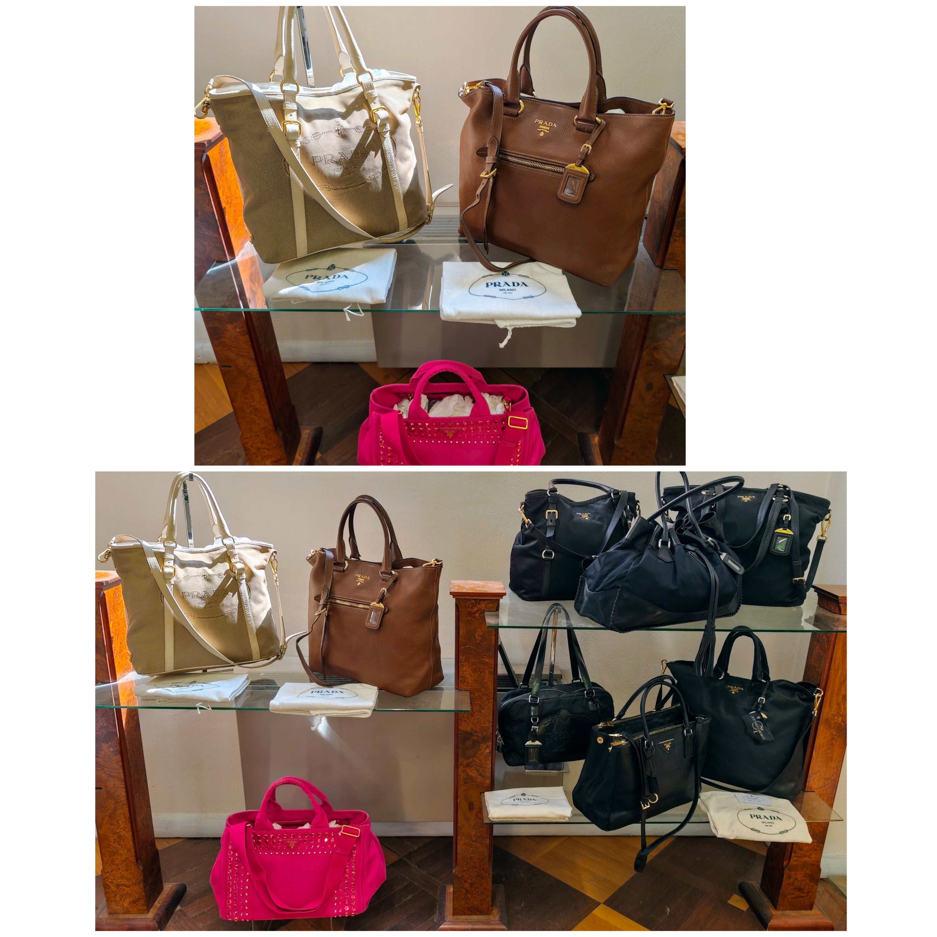 Prada – Shopper Pelle Martellata Color Caramello
