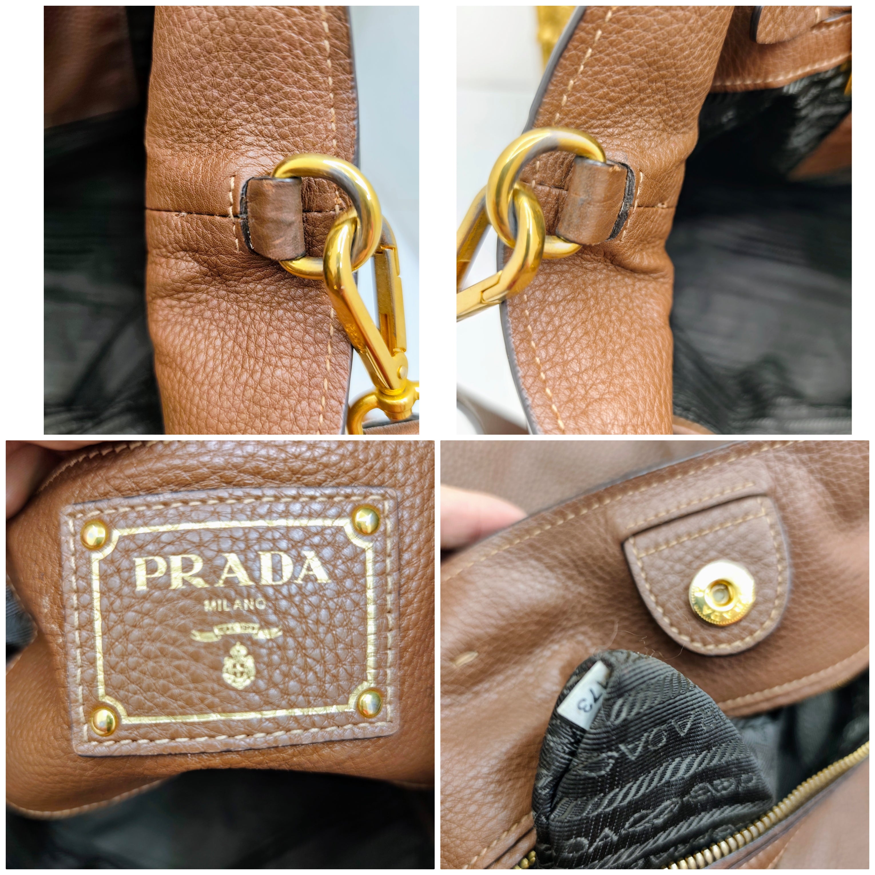 Prada – Shopper Pelle Martellata Color Caramello