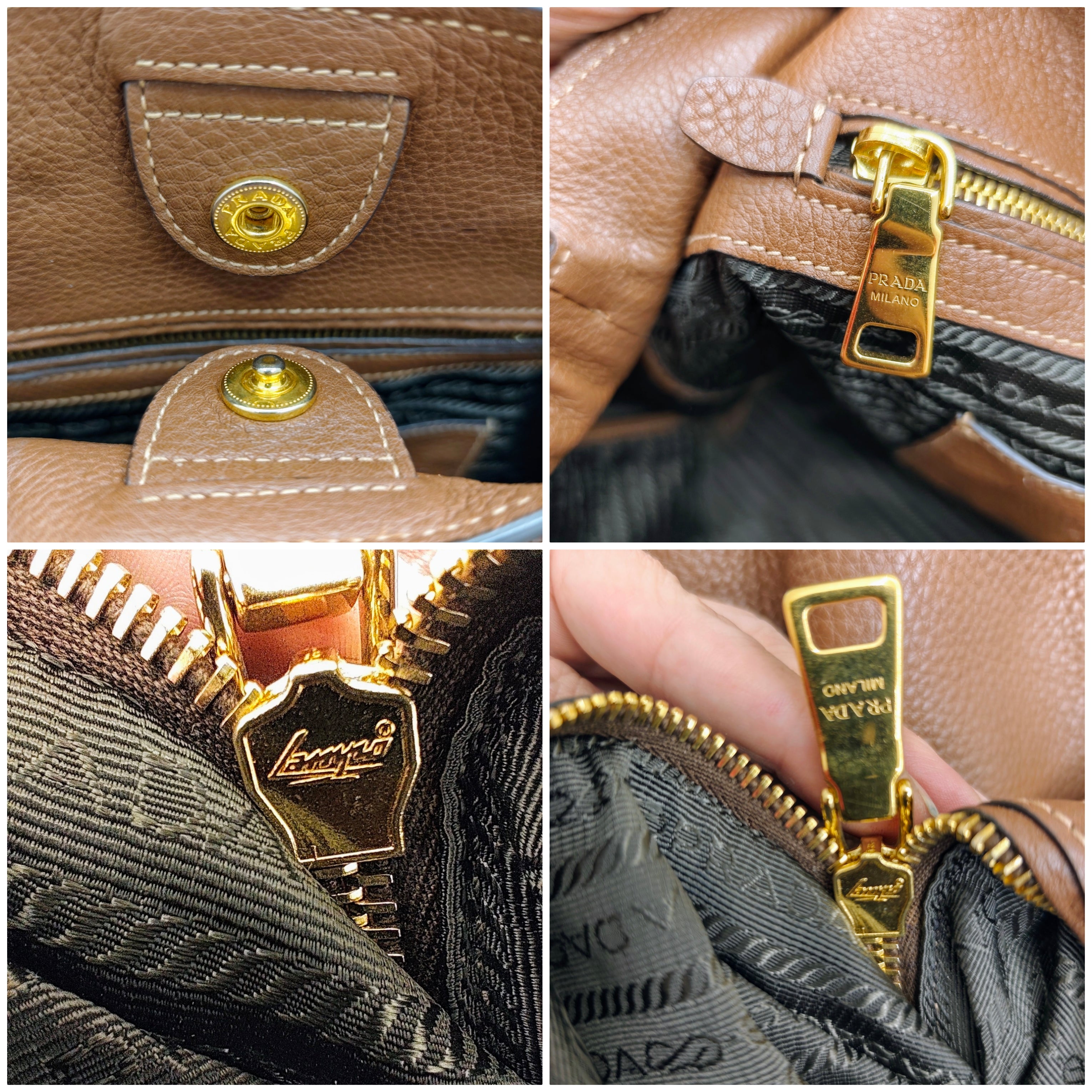 Prada – Shopper Pelle Martellata Color Caramello