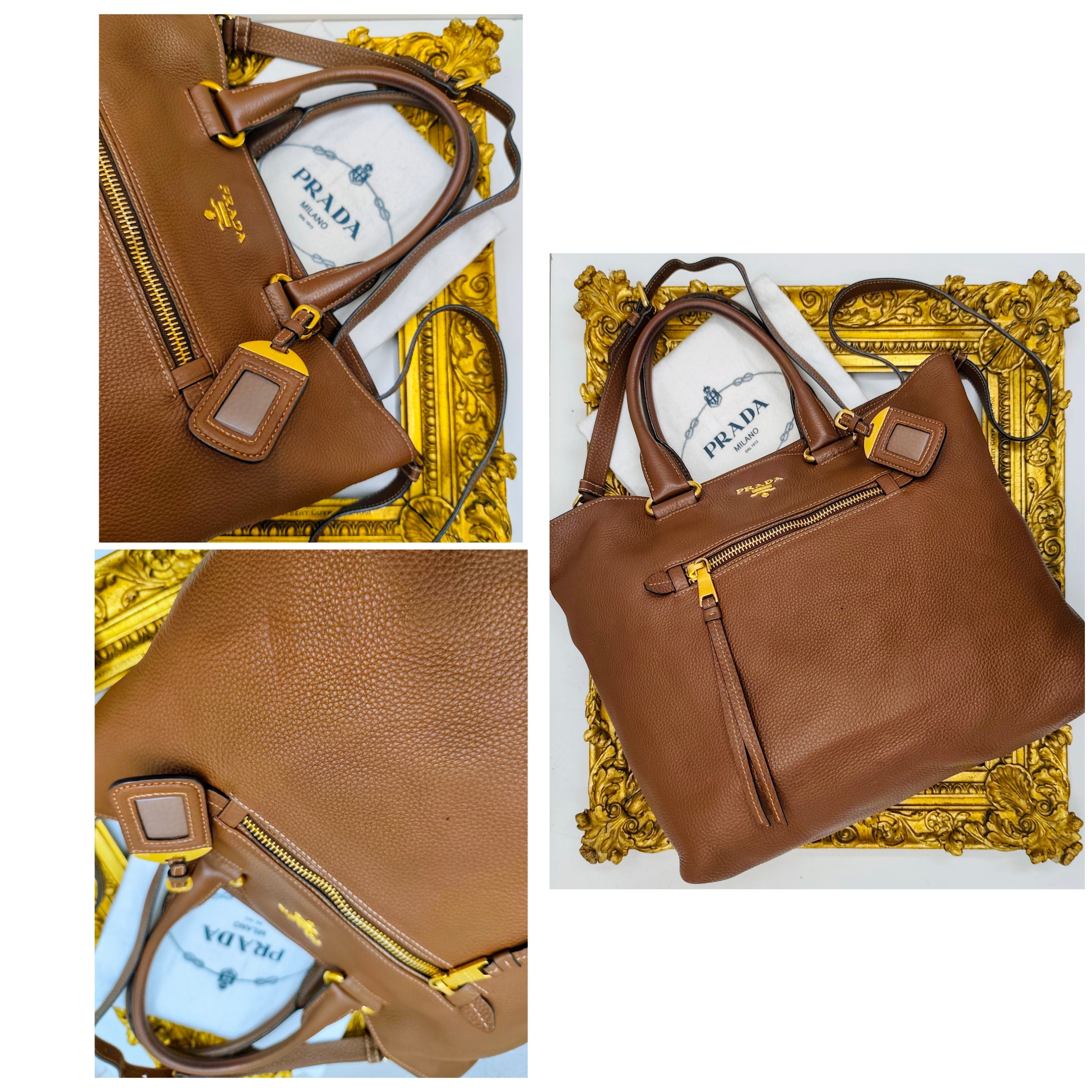 Prada – Shopper Pelle Martellata Color Caramello