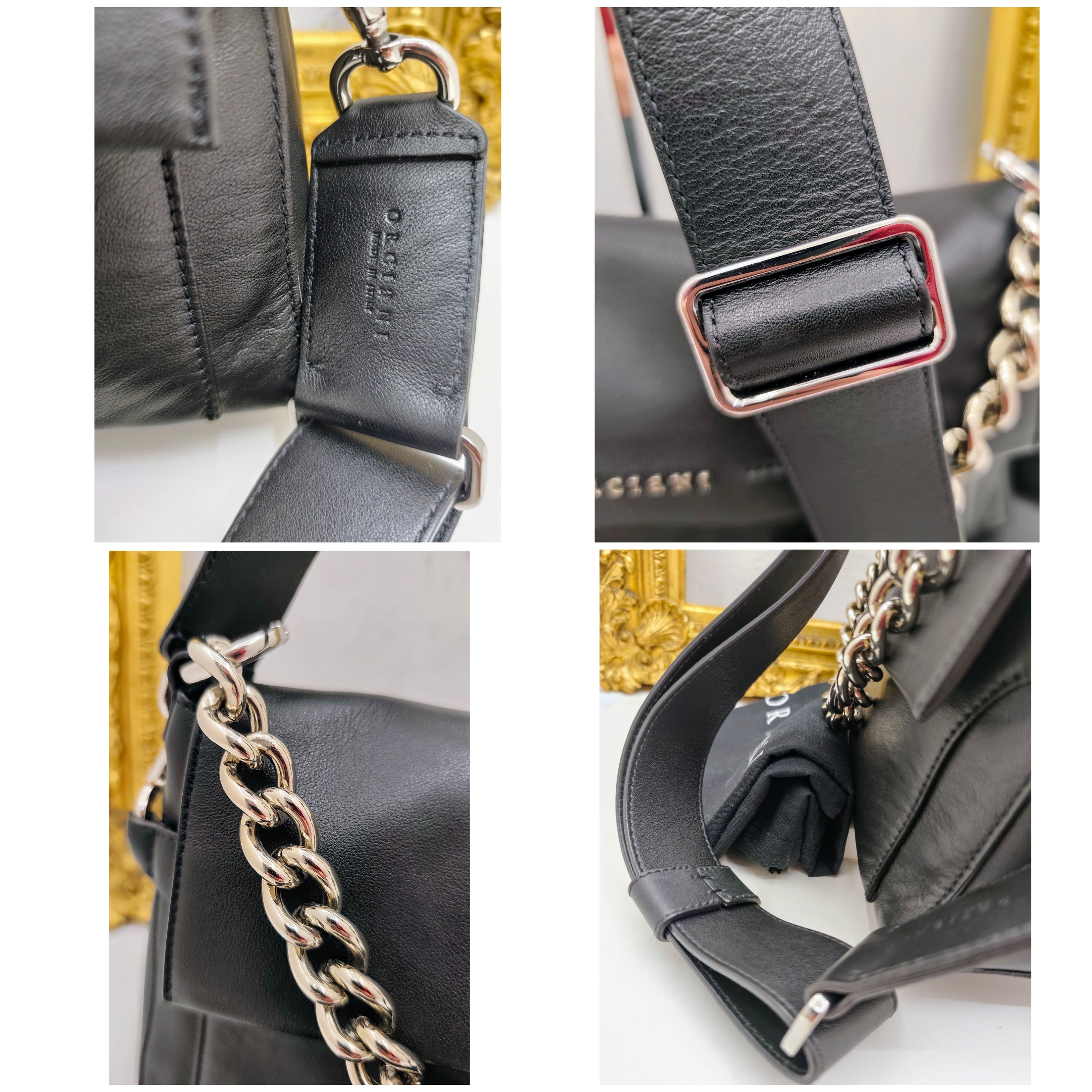 Orciani – Missy Longuette Soft Borsa a Spalla Pelle Nera con Catena e Tracolla