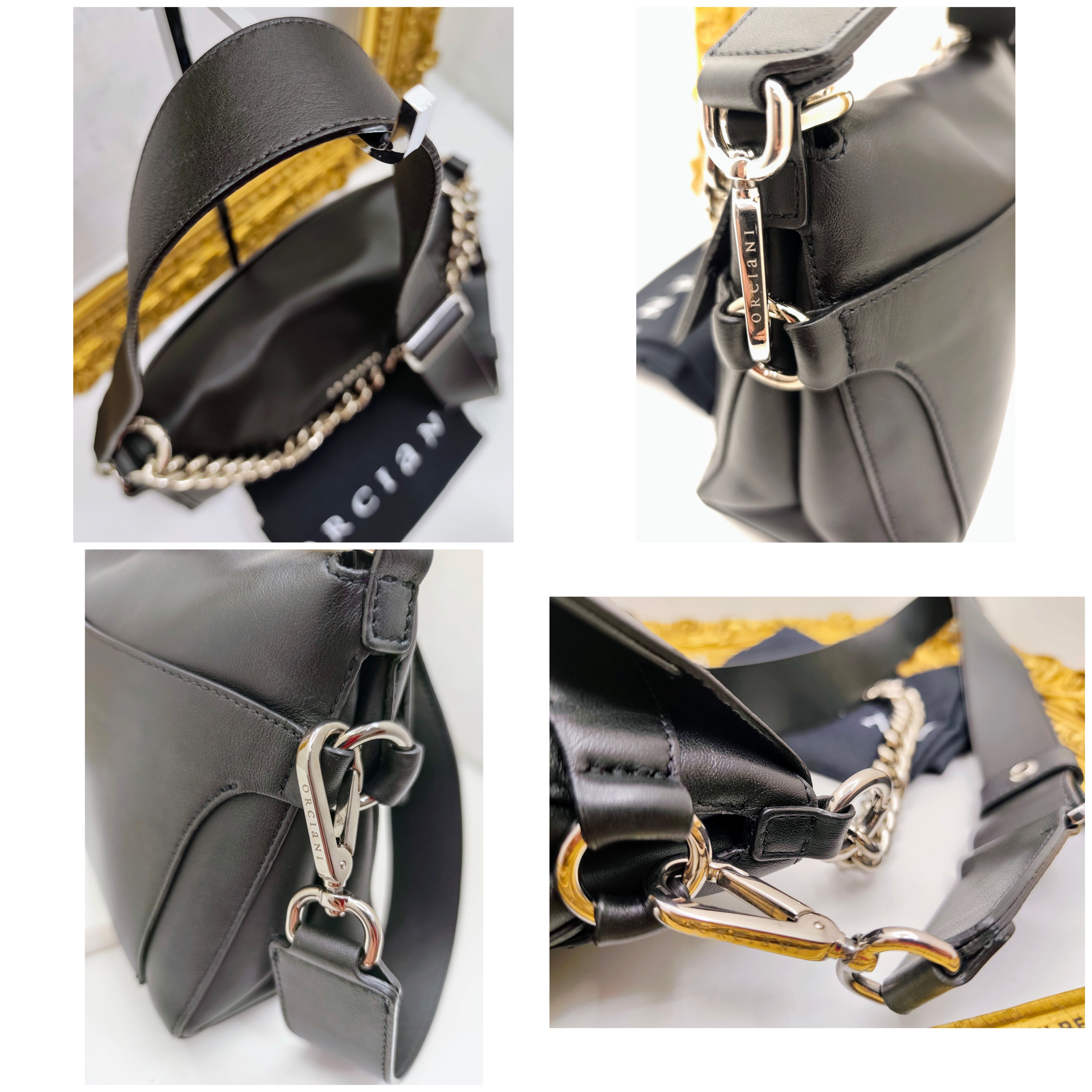 Orciani – Missy Longuette Soft Borsa a Spalla Pelle Nera con Catena e Tracolla