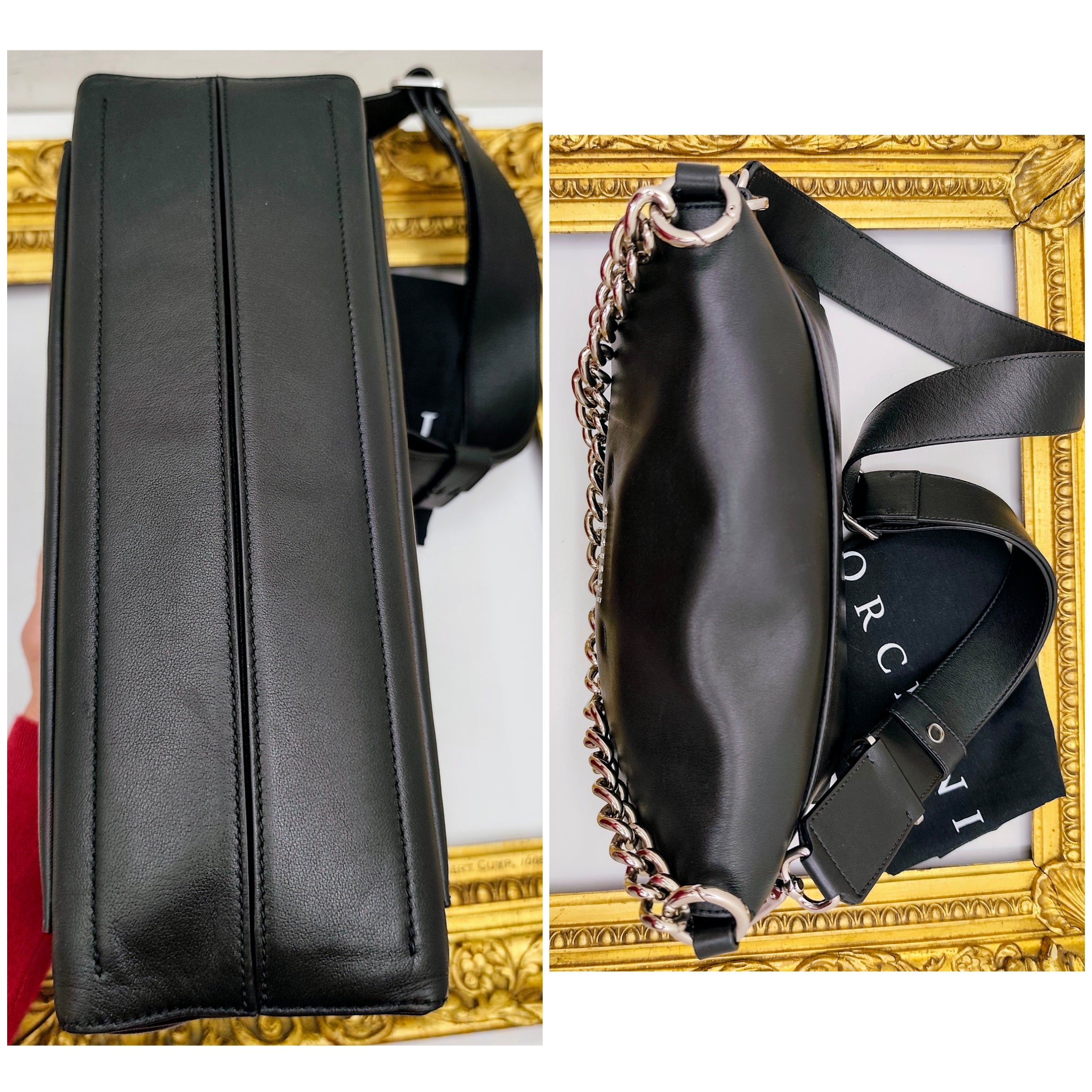 Orciani – Missy Longuette Soft Borsa a Spalla Pelle Nera con Catena e Tracolla
