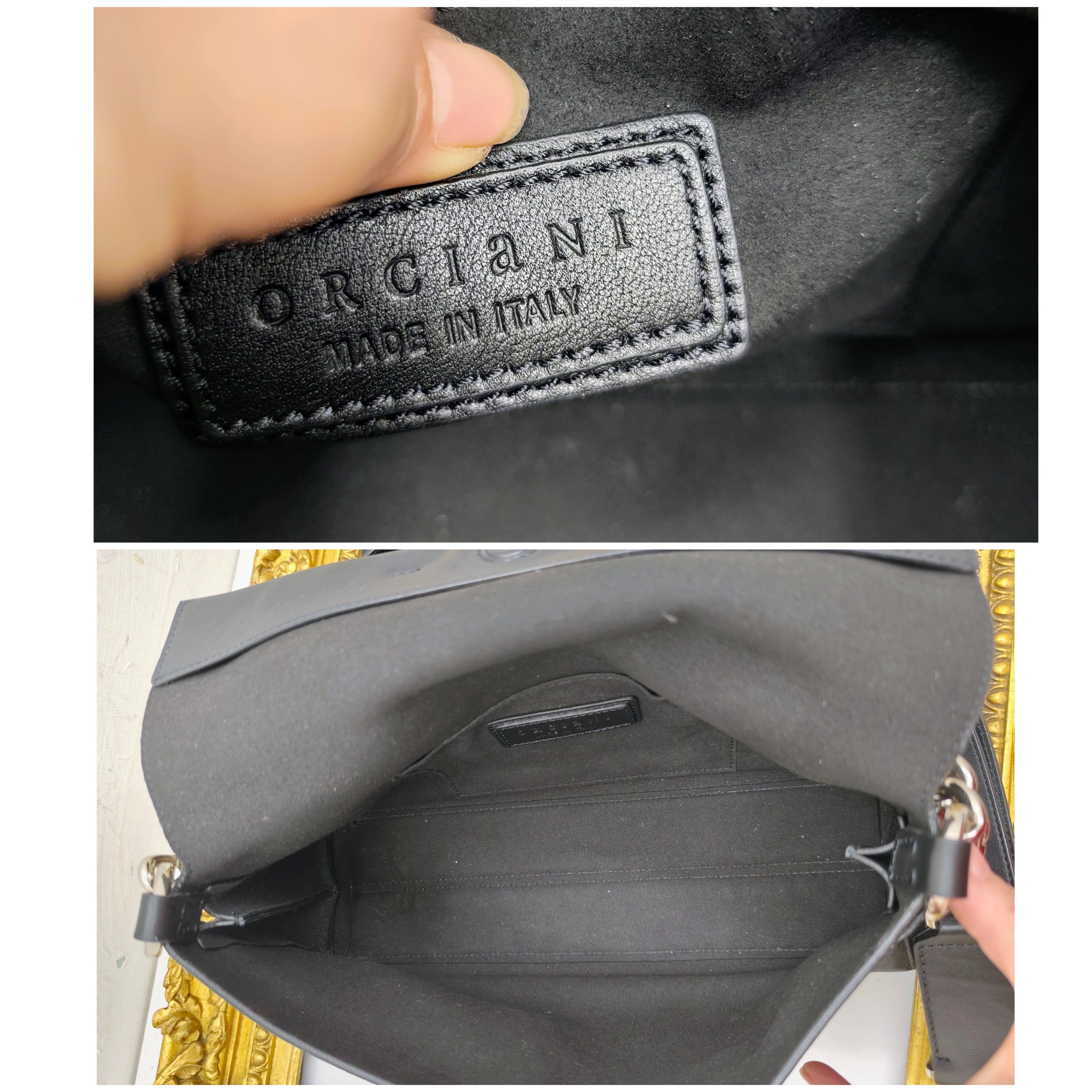 Orciani – Missy Longuette Soft Borsa a Spalla Pelle Nera con Catena e Tracolla