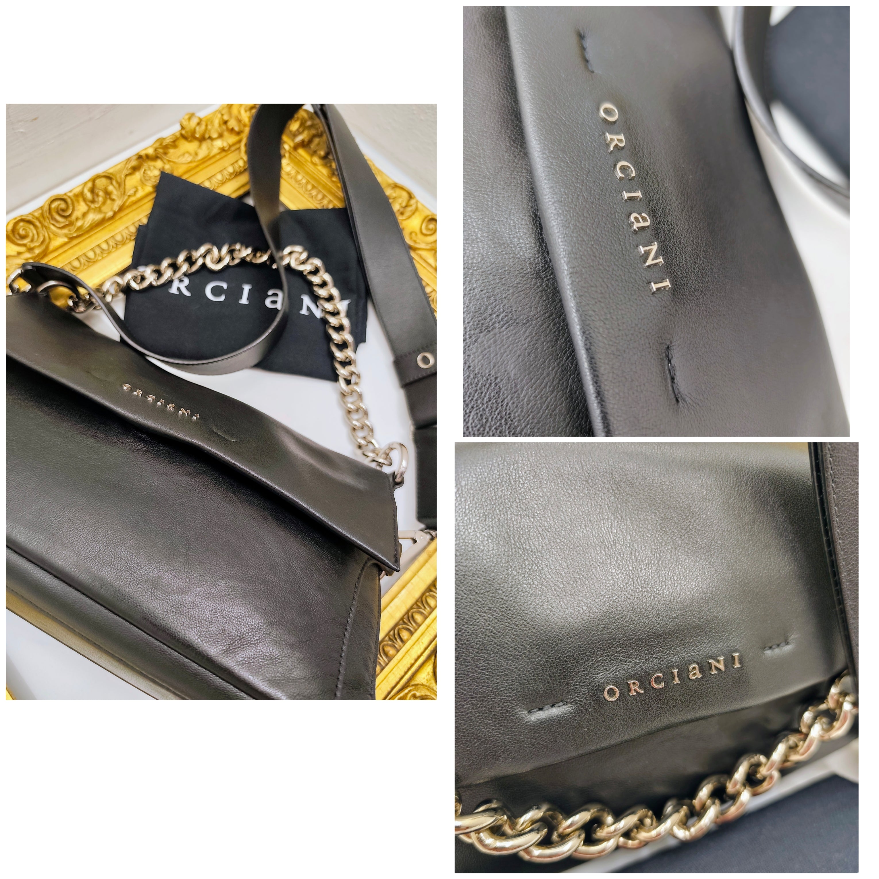 Orciani – Missy Longuette Soft Borsa a Spalla Pelle Nera con Catena e Tracolla