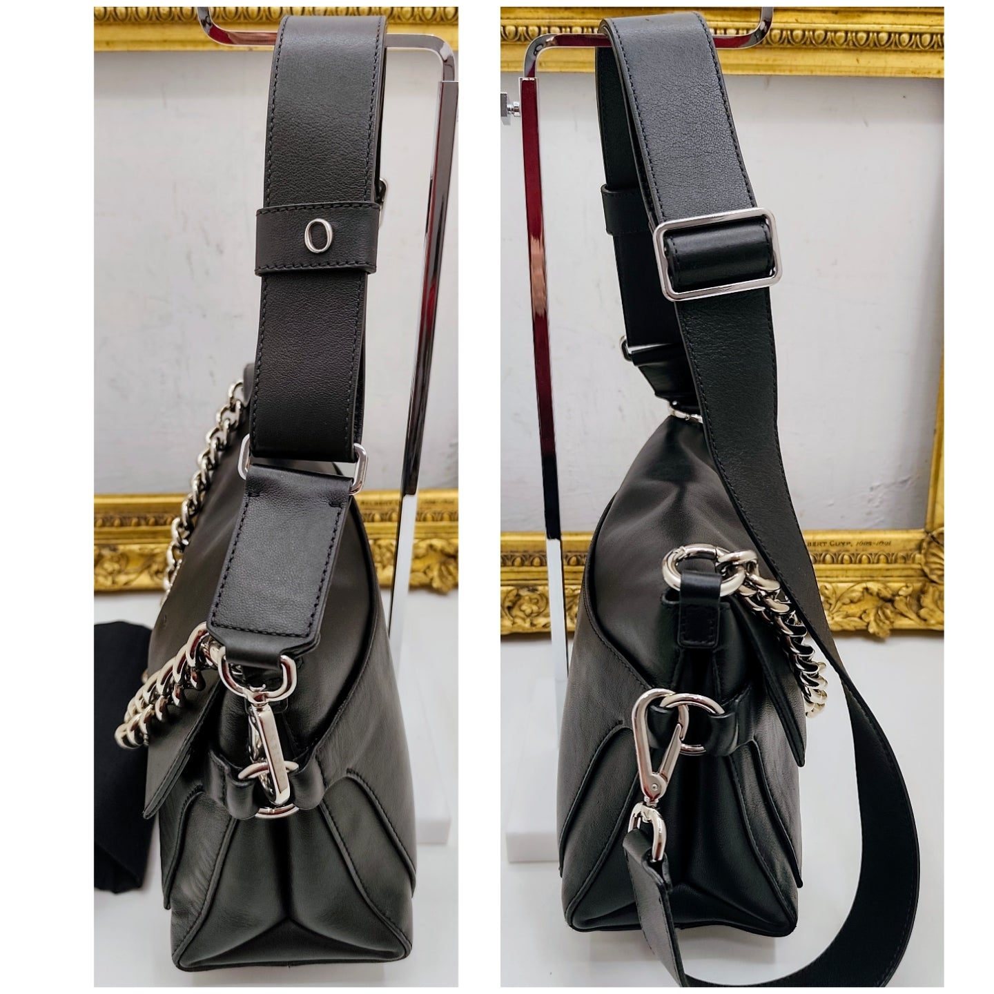 Orciani – Missy Longuette Soft Borsa a Spalla Pelle Nera con Catena e Tracolla