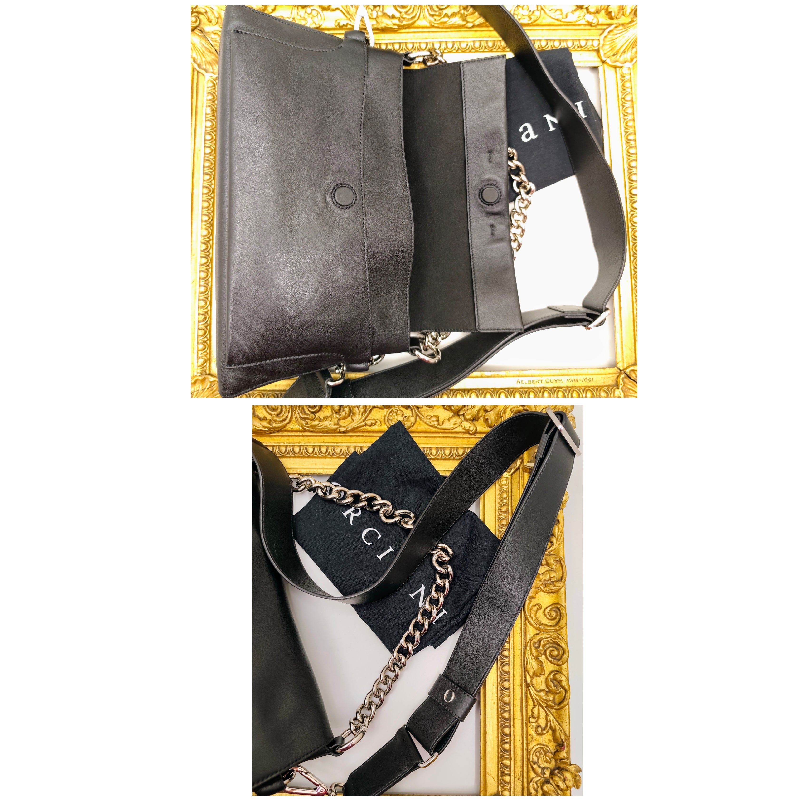 Orciani – Missy Longuette Soft Borsa a Spalla Pelle Nera con Catena e Tracolla