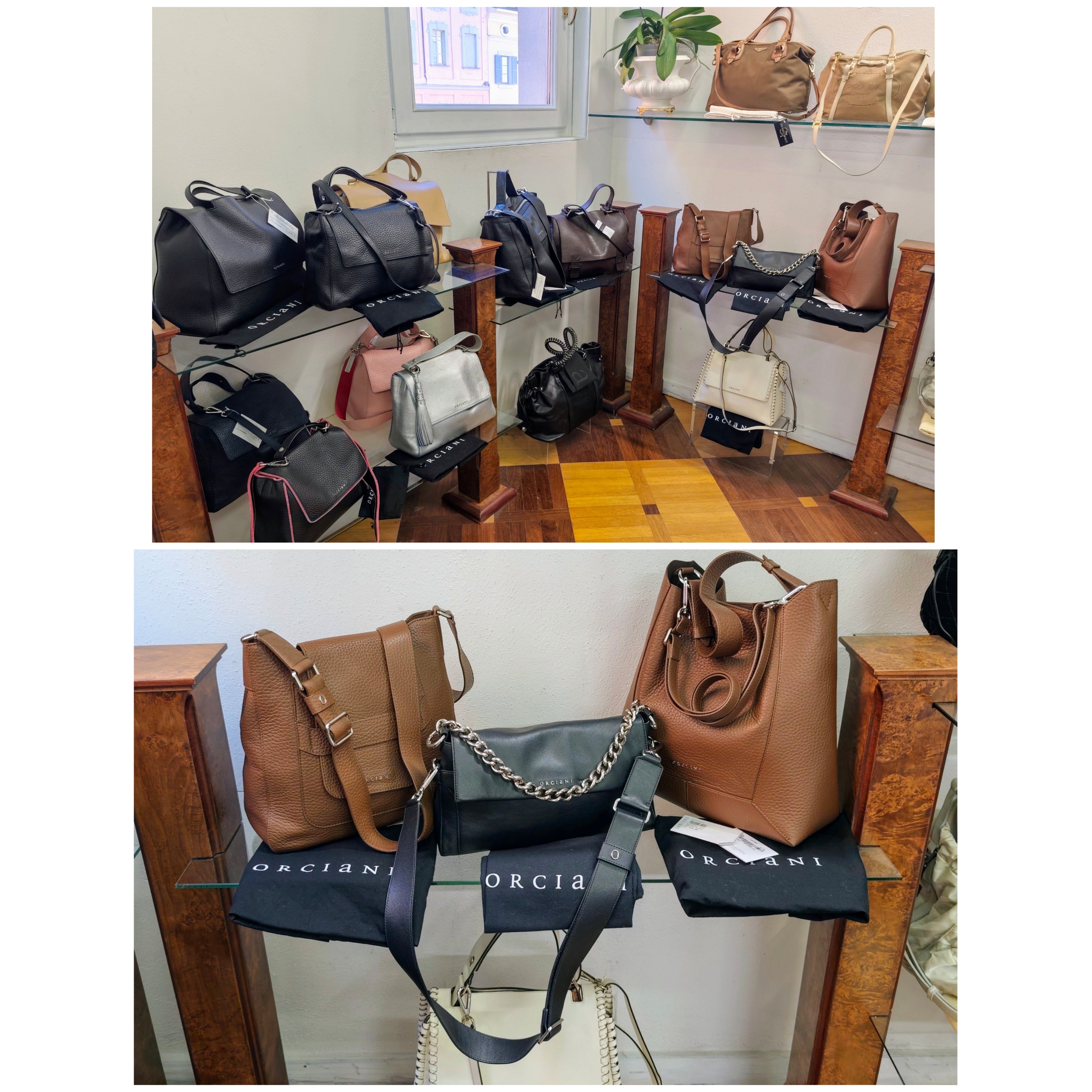 Orciani – Missy Longuette Soft Borsa a Spalla Pelle Nera con Catena e Tracolla