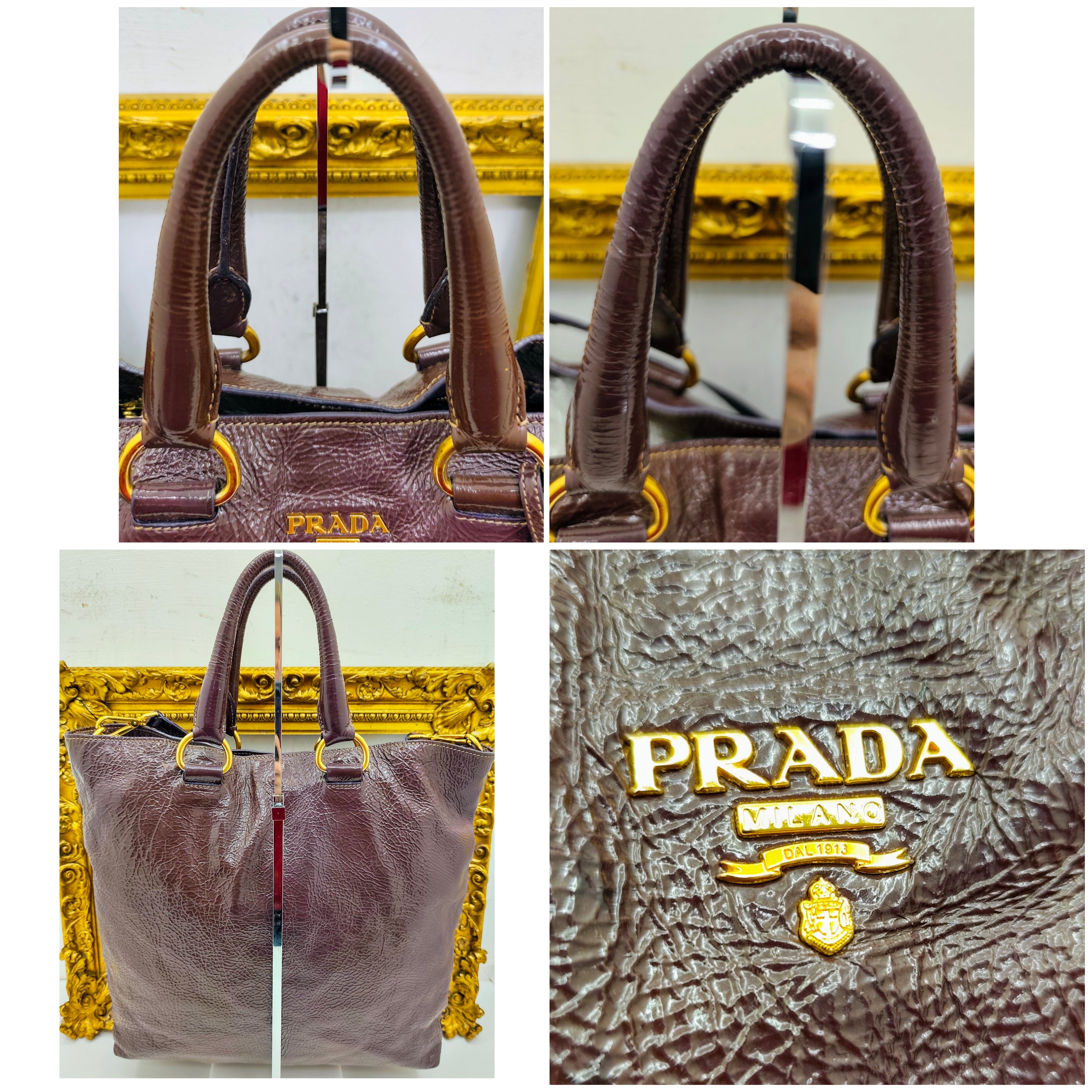 Prada – Shopper in Pelle Vernice Effetto Stropicciato