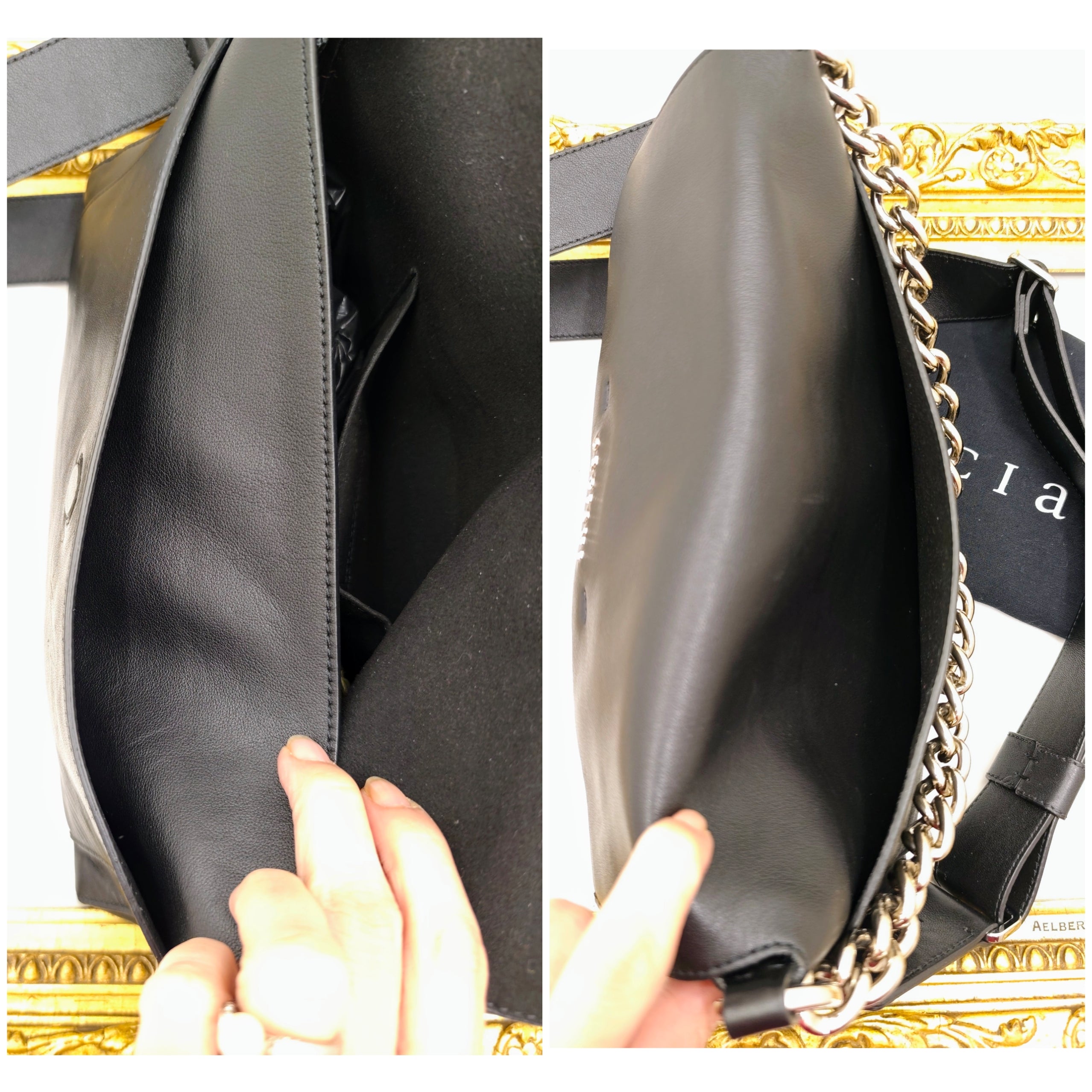 Orciani – Missy Longuette Soft Borsa a Spalla Pelle Nera con Catena e Tracolla