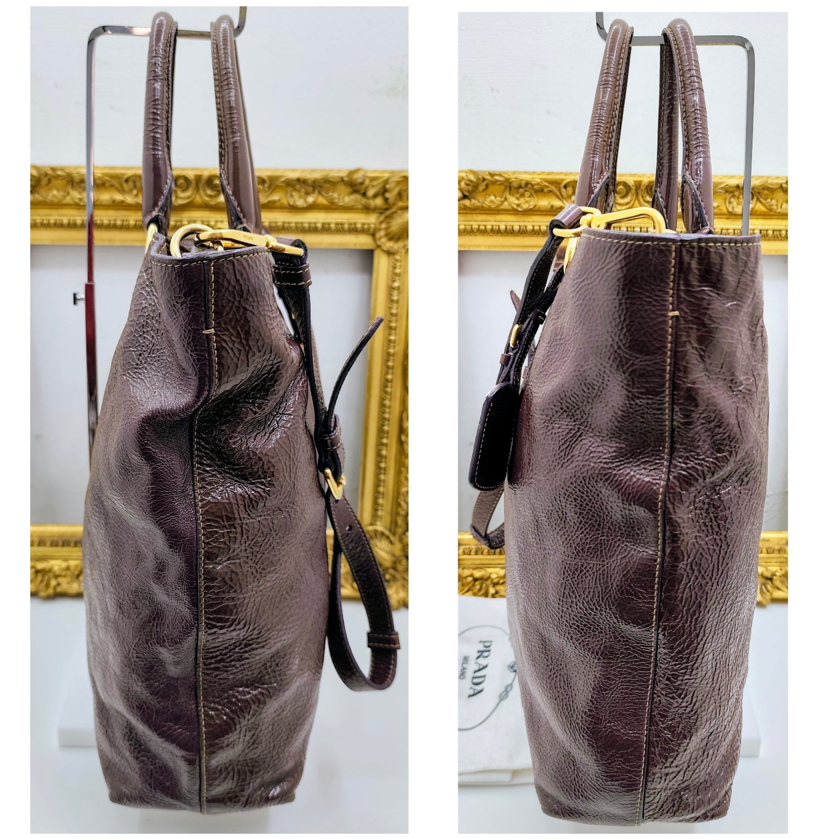 Prada – Shopper in Pelle Vernice Effetto Stropicciato