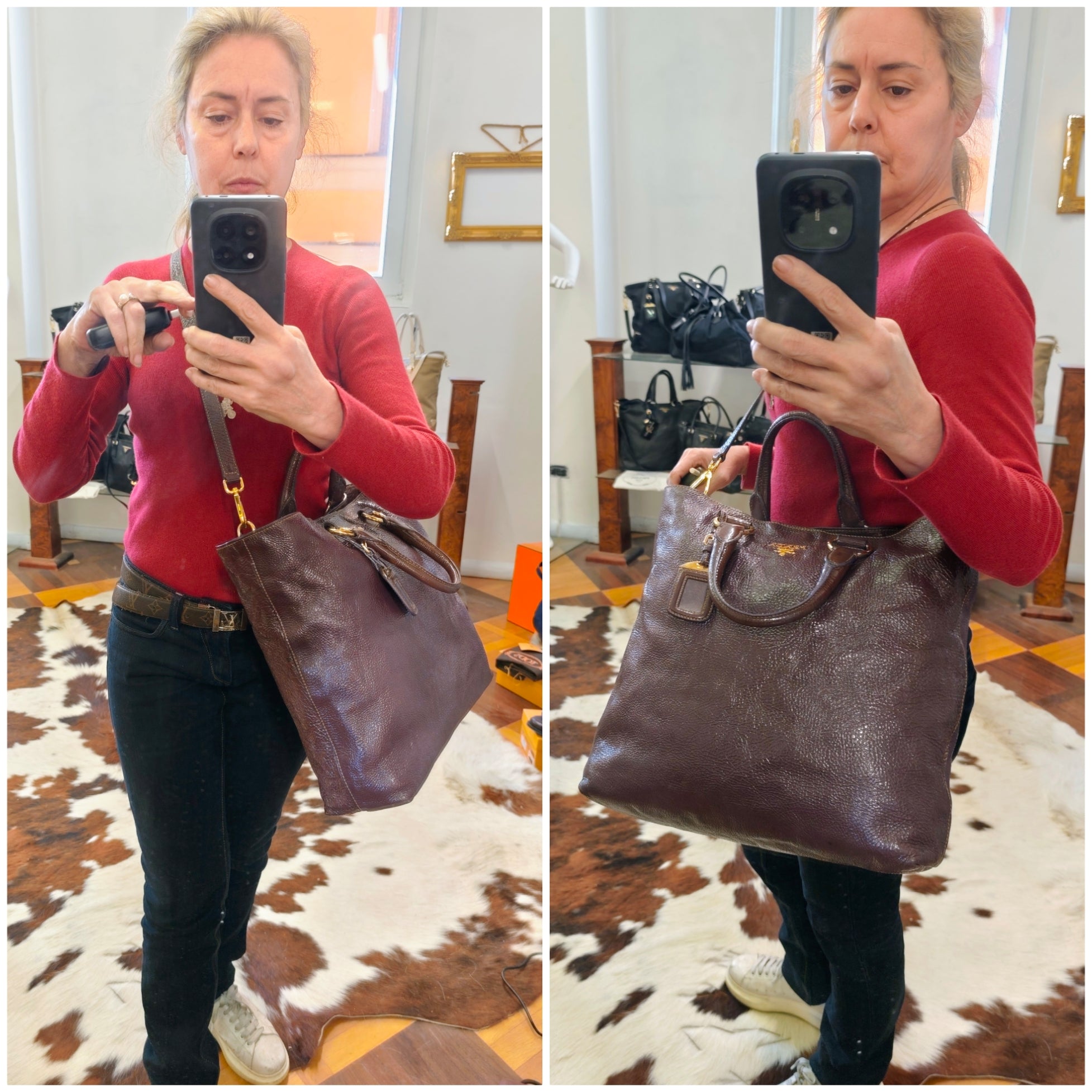 Prada – Shopper in Pelle Vernice Effetto Stropicciato