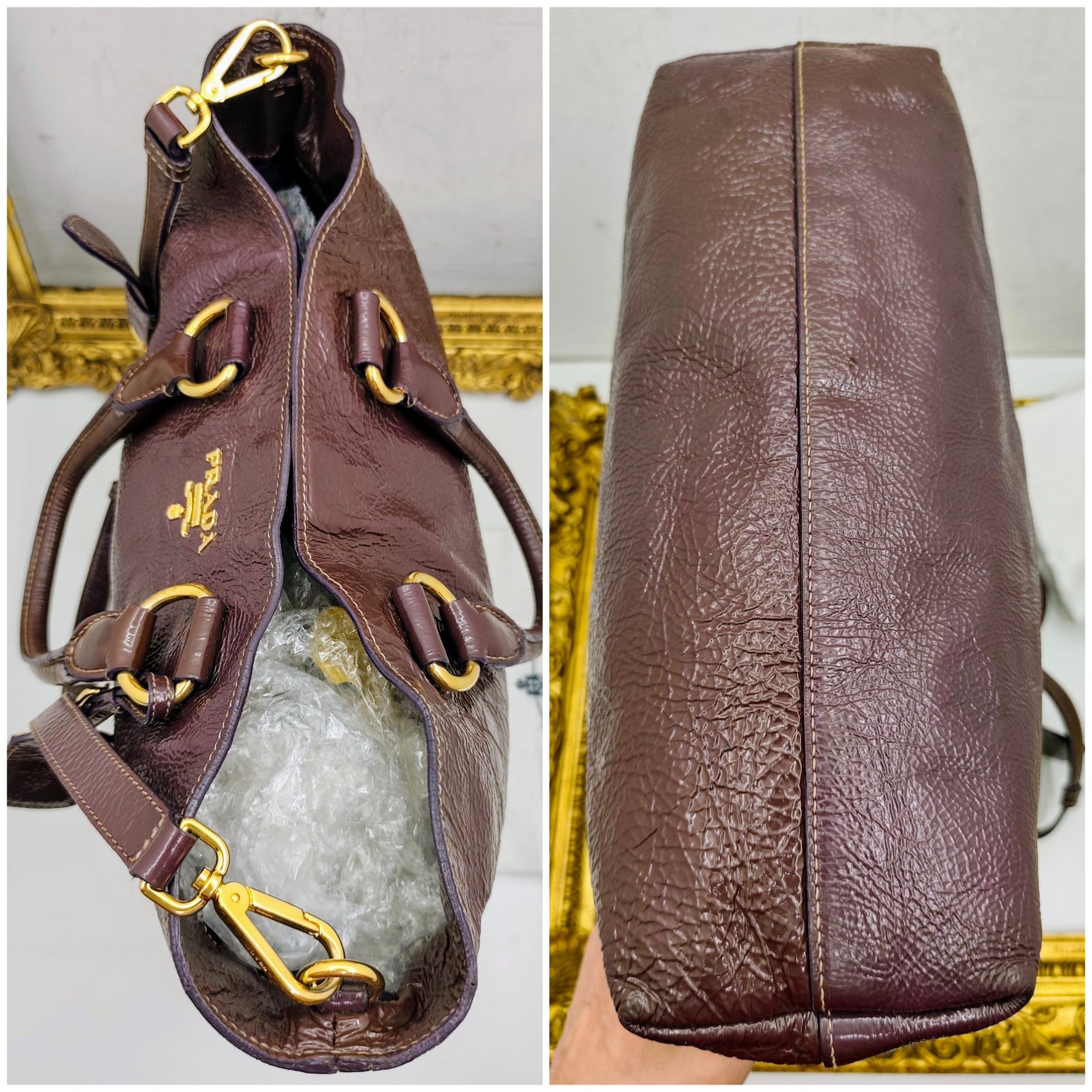 Prada – Shopper in Pelle Vernice Effetto Stropicciato