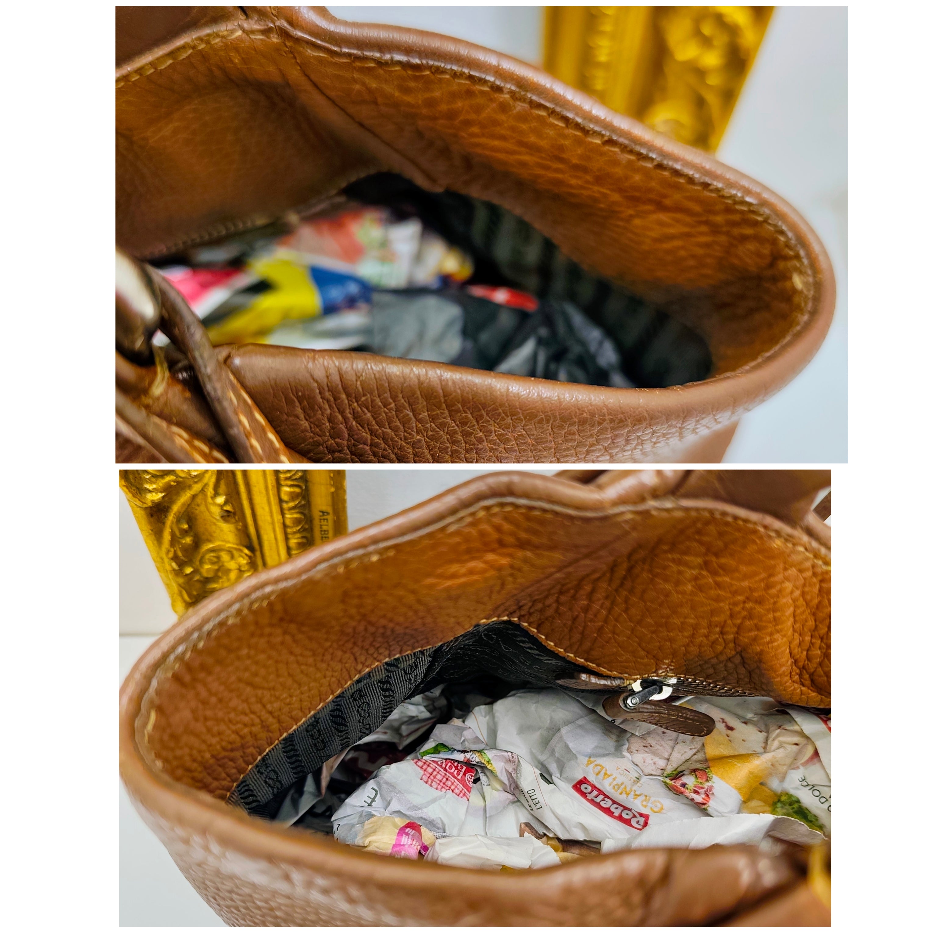 Prada - Borsa Shopping Spalla in Pelle Martellata Marrone