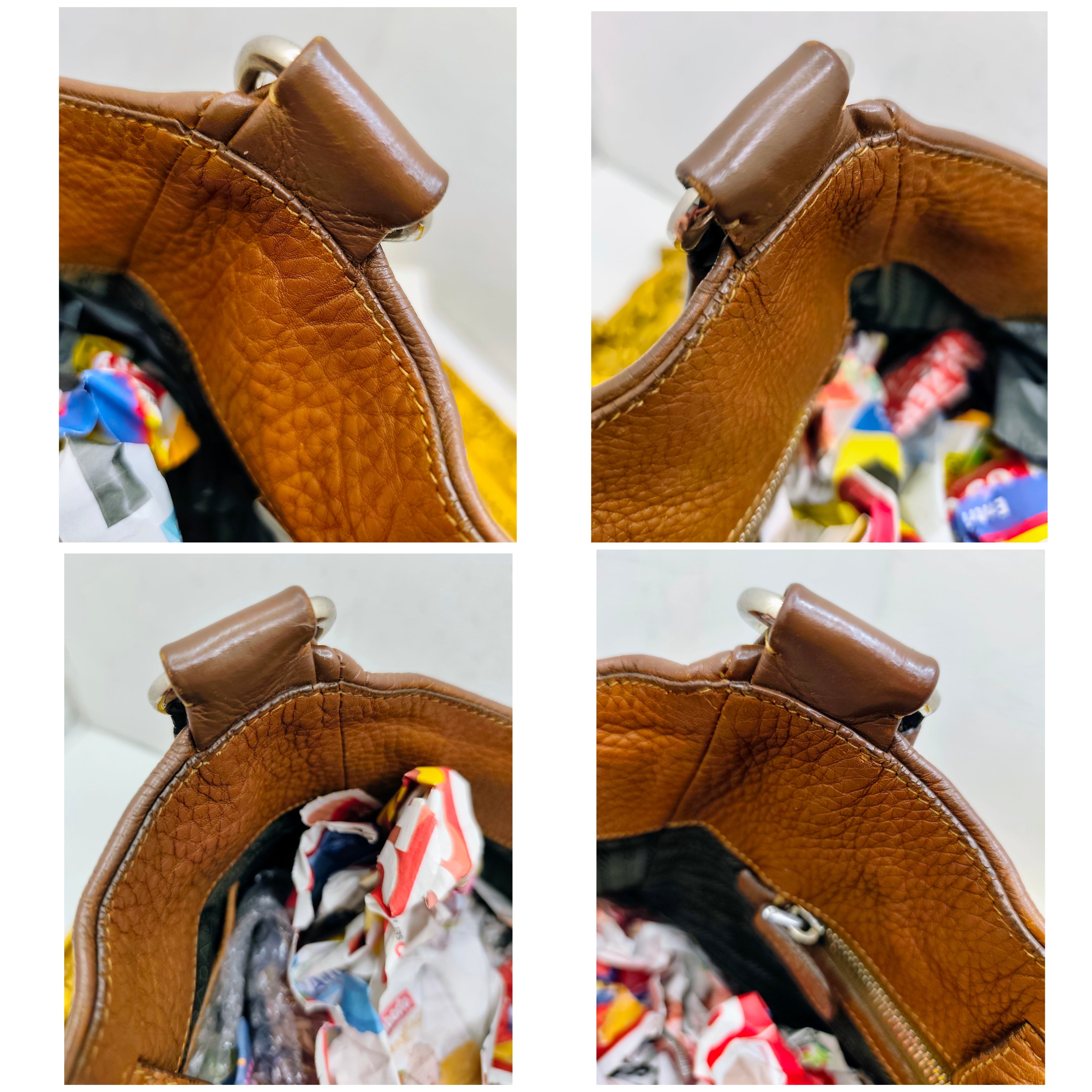 Prada - Borsa Shopping Spalla in Pelle Martellata Marrone