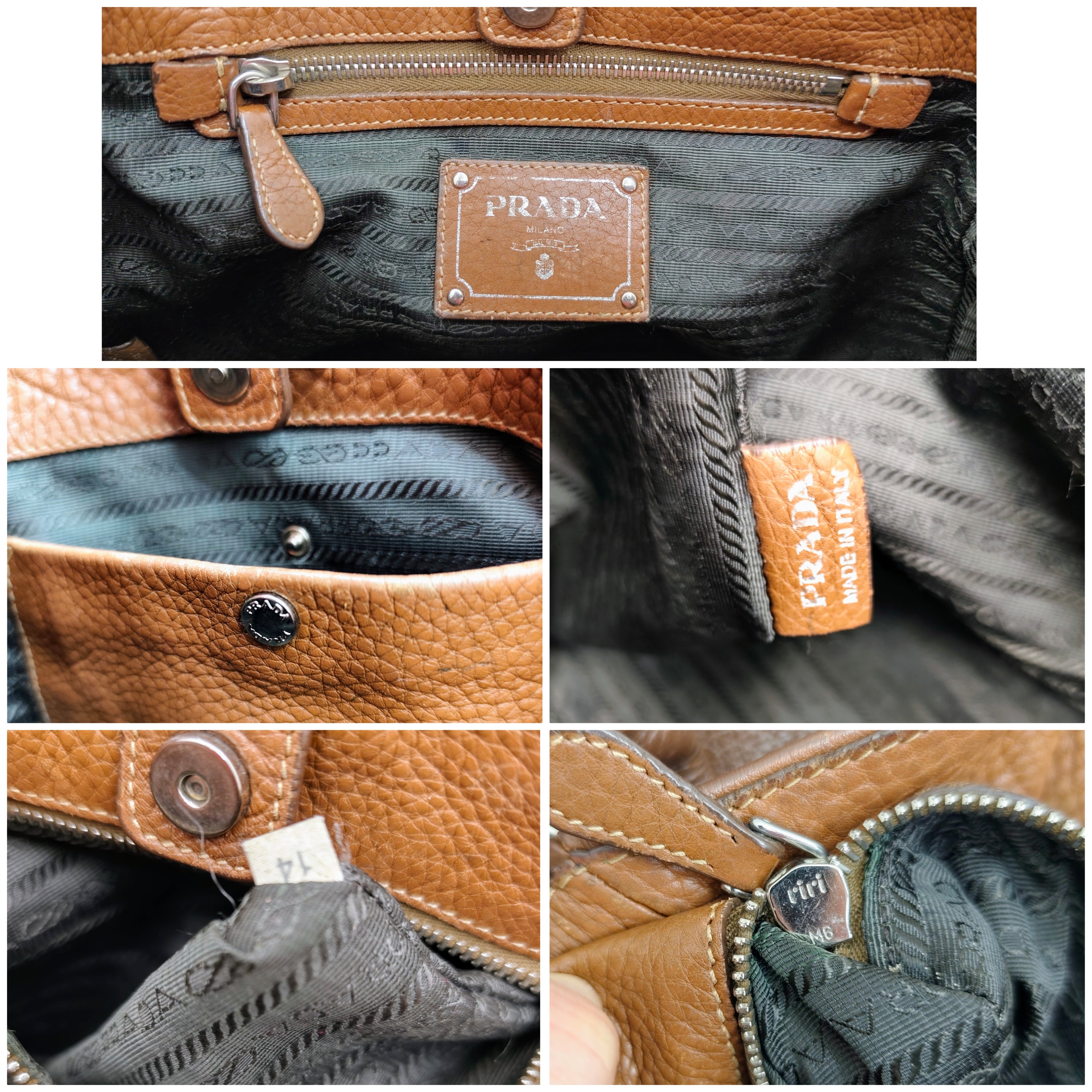 Prada - Borsa Shopping Spalla in Pelle Martellata Marrone