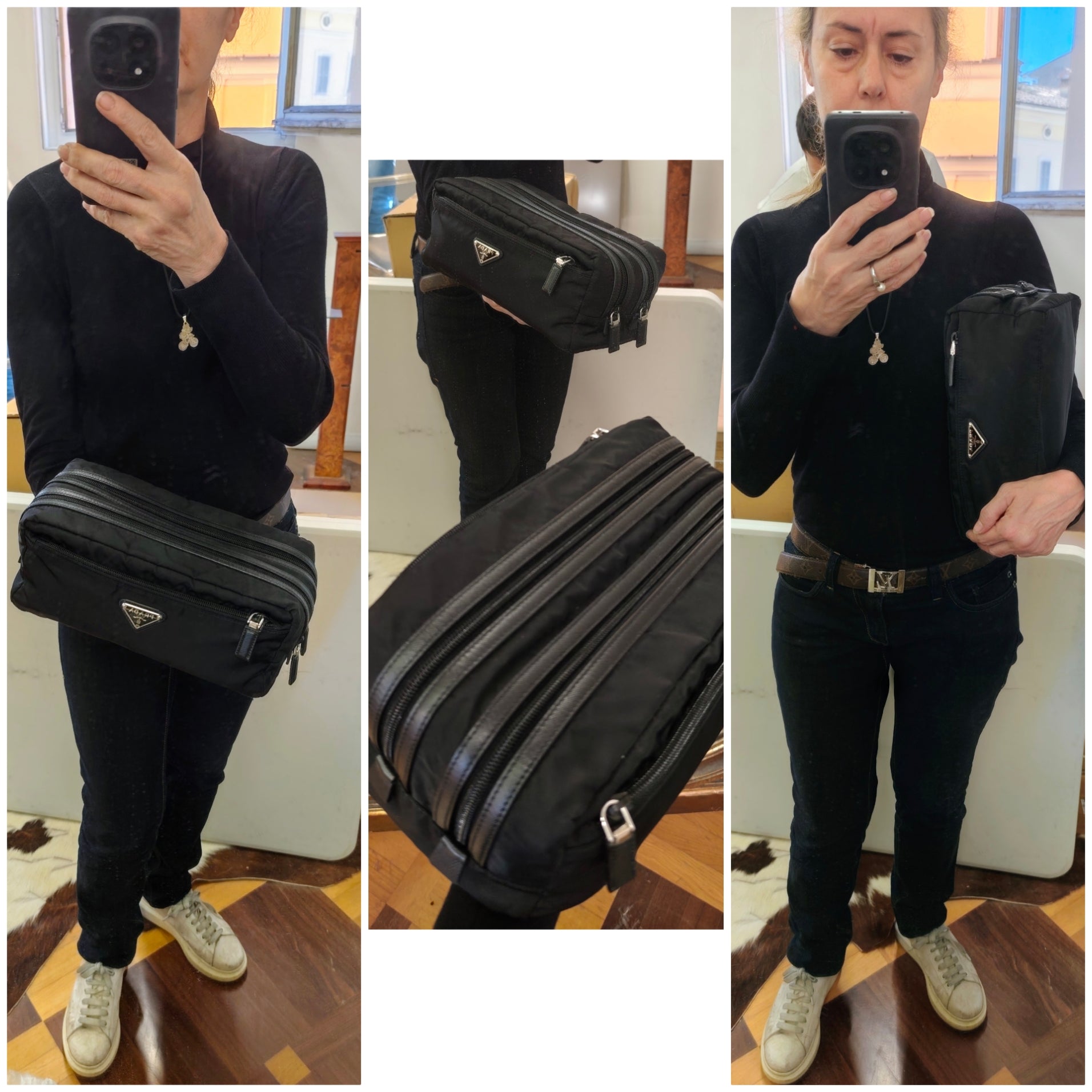 Prada - Trousse Toilette Doppia da Viaggio in Re-Nylon e Saffiano Nero