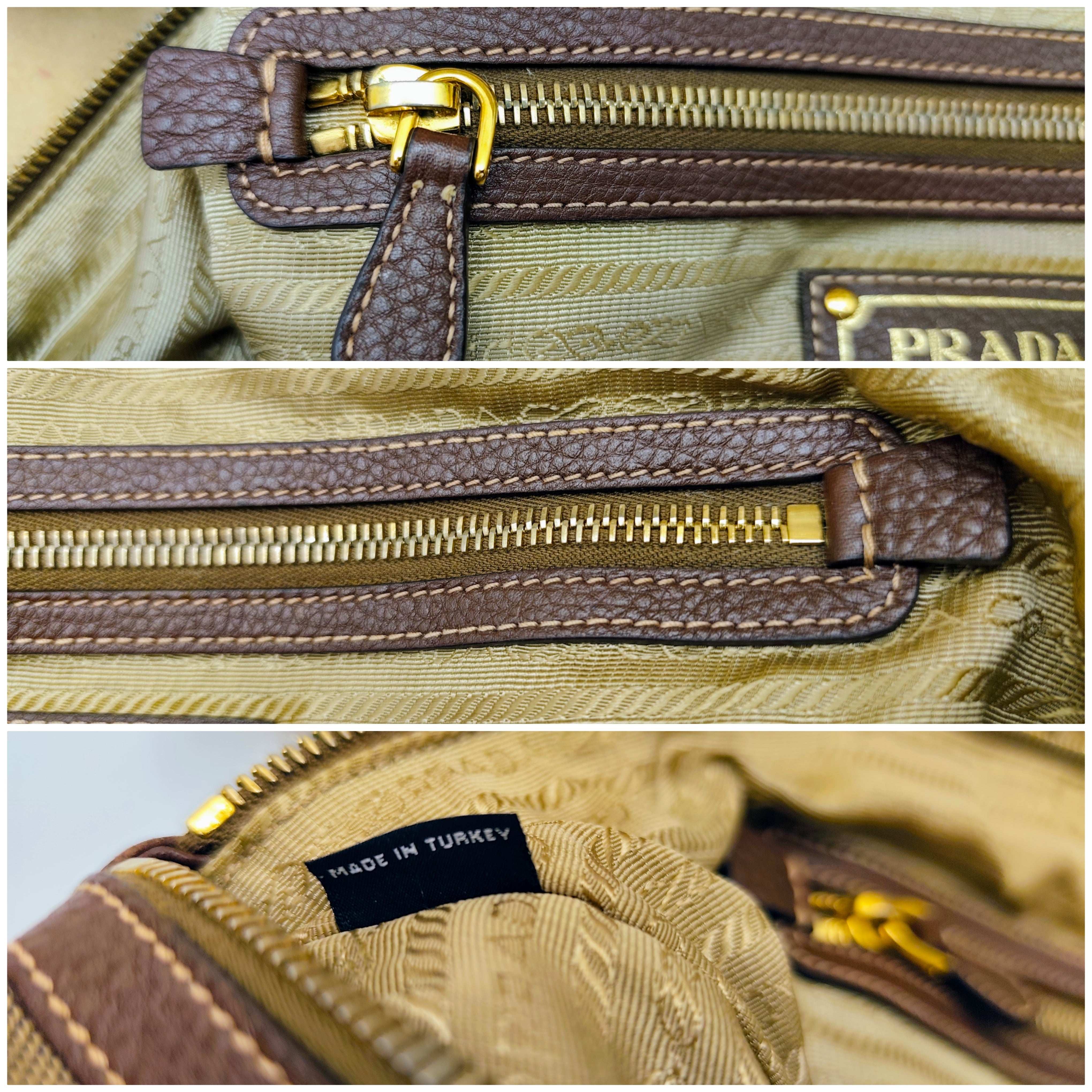 Prada - Shopper Tote Bag in Tessuto Jacquard Beige e Inserti in Pelle