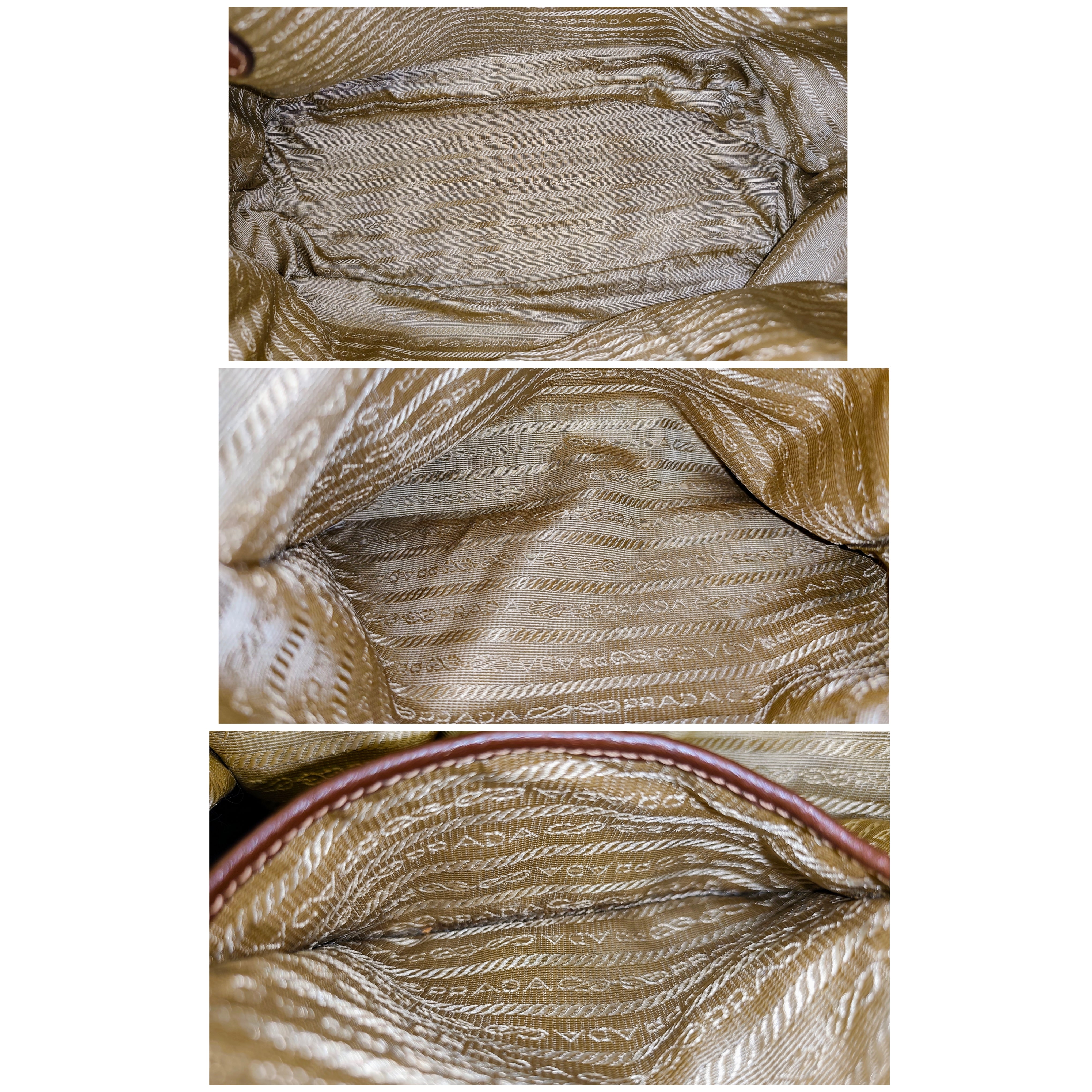 Prada - Shopper Tote Bag in Tessuto Jacquard Beige e Inserti in Pelle