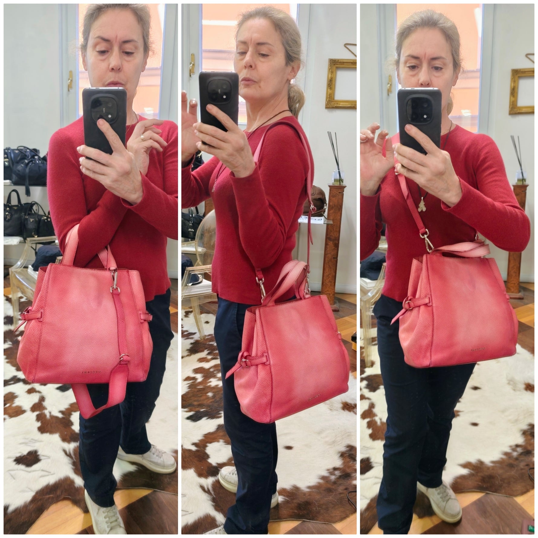 Orciani – Borsa "Fan" a Mano con Tracolla in Pelle Rosa Melange