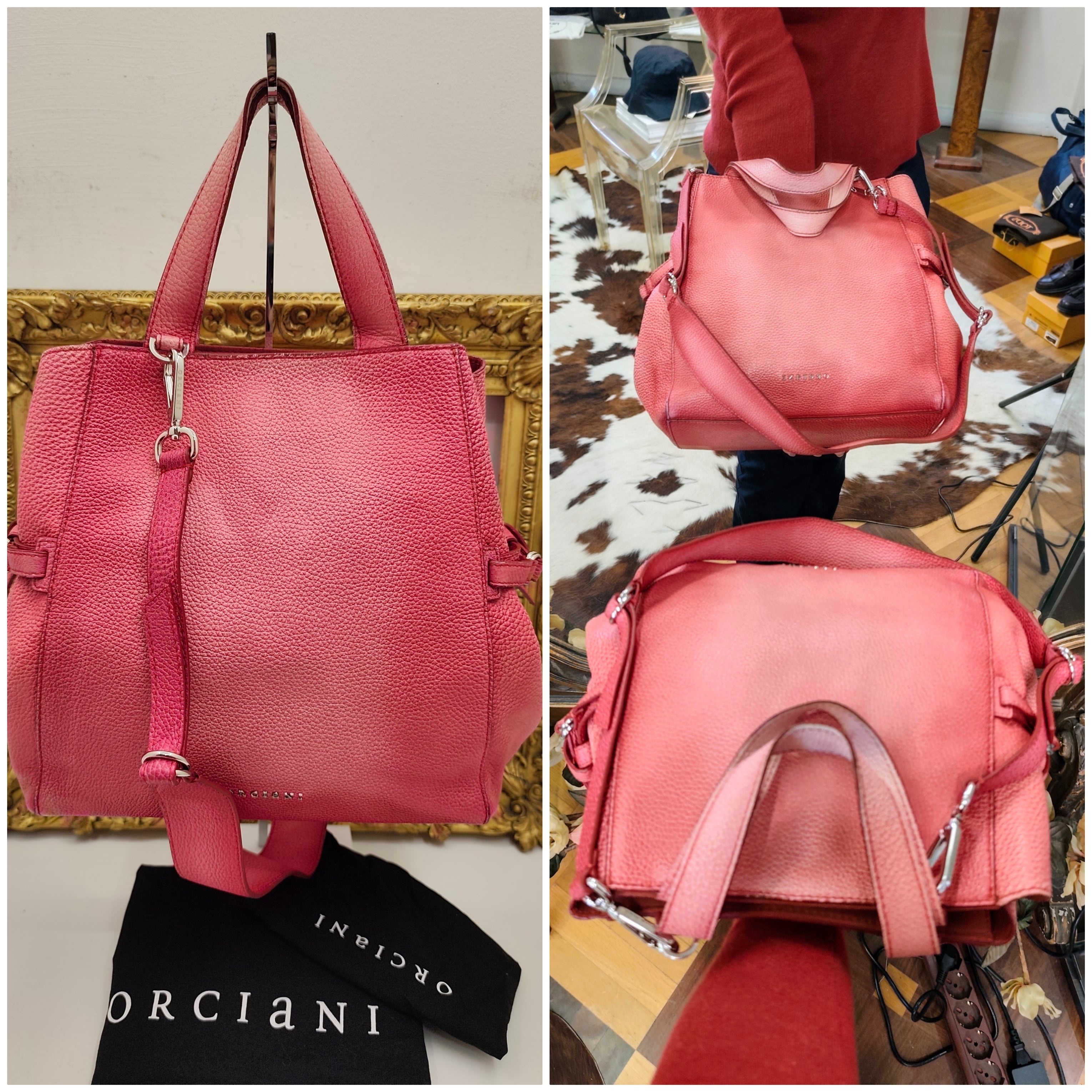 Orciani – Borsa "Fan" a Mano con Tracolla in Pelle Rosa Melange