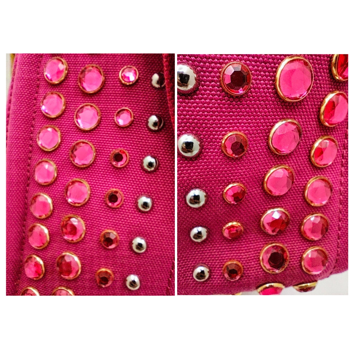 Prada – Tote Bag Shopping Canapa Tela Denim Rosa con Zirconi