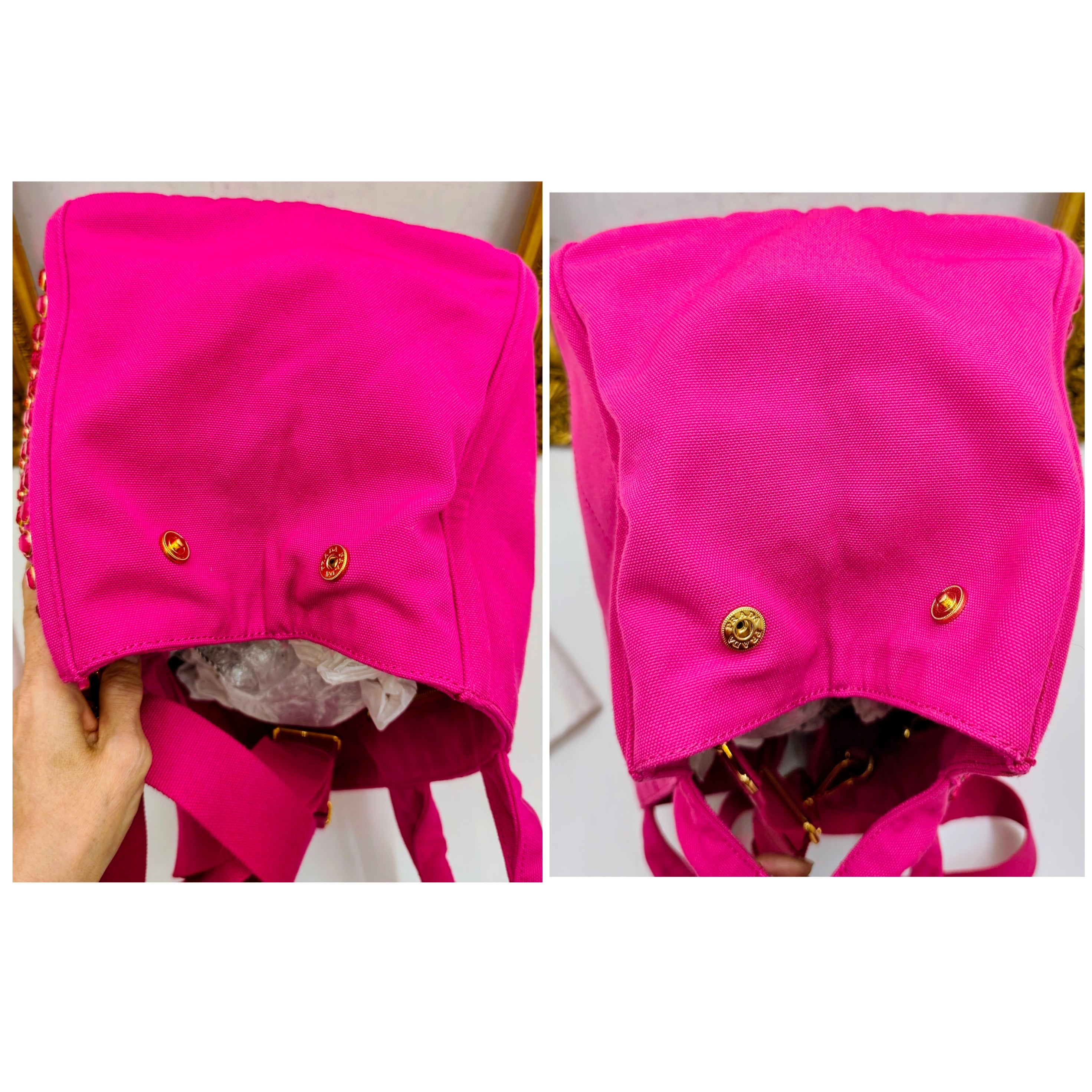 Prada – Tote Bag Shopping Canapa Tela Denim Rosa con Zirconi